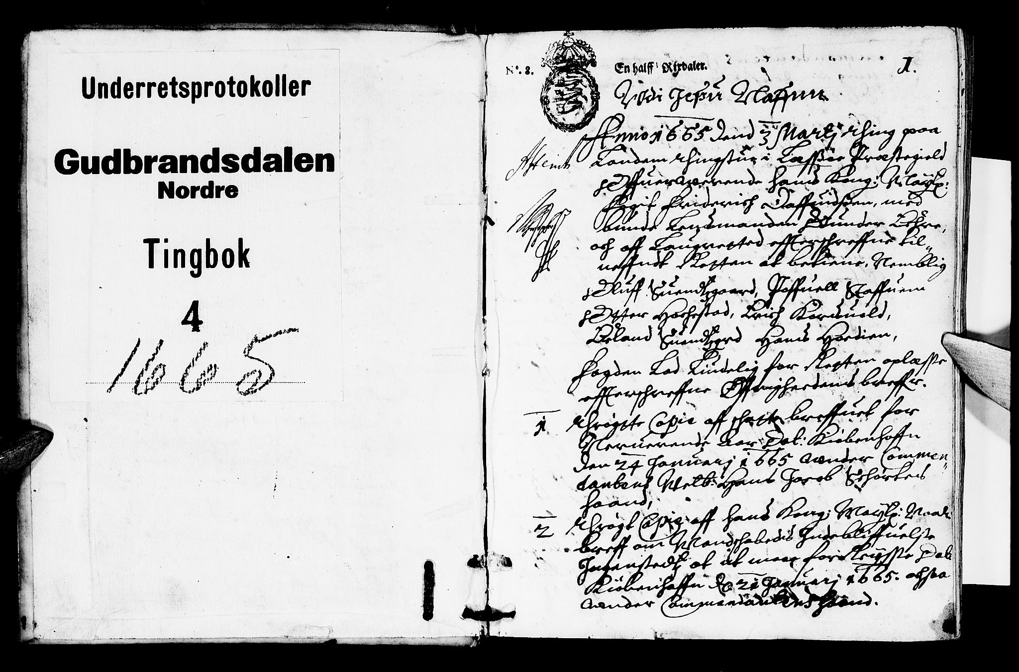 Sorenskriverier i Gudbrandsdalen, AV/SAH-TING-036/G/Gb/Gba/L0004: Tingbok - Nord-Gudbrandsdal, 1665, s. 0b-1a