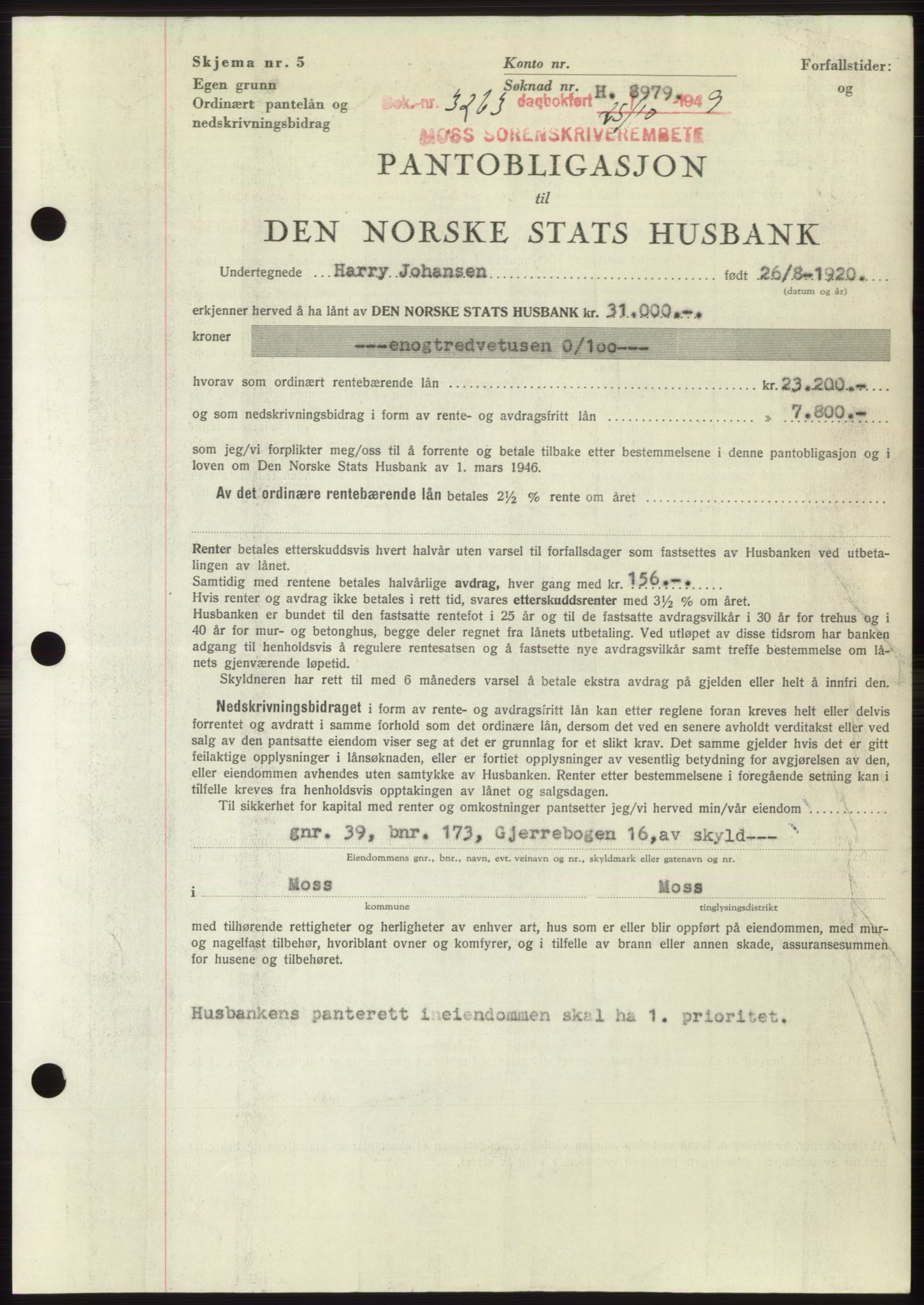 Moss sorenskriveri, SAO/A-10168: Pantebok nr. B23, 1949-1950, Dagboknr: 3263/1949