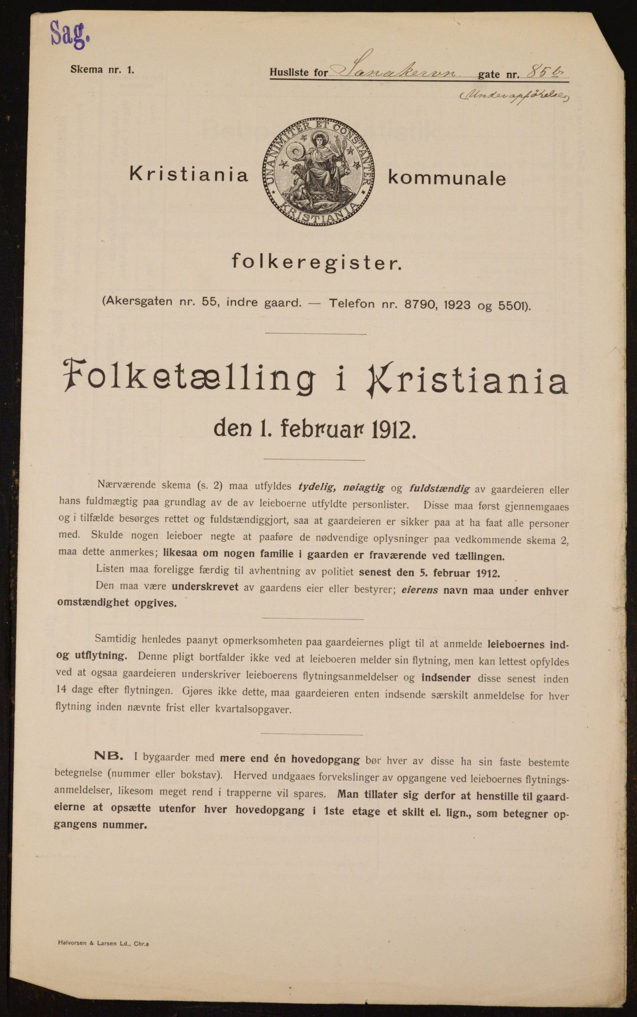 OBA, Kommunal folketelling 1.2.1912 for Kristiania, 1912, s. 87638