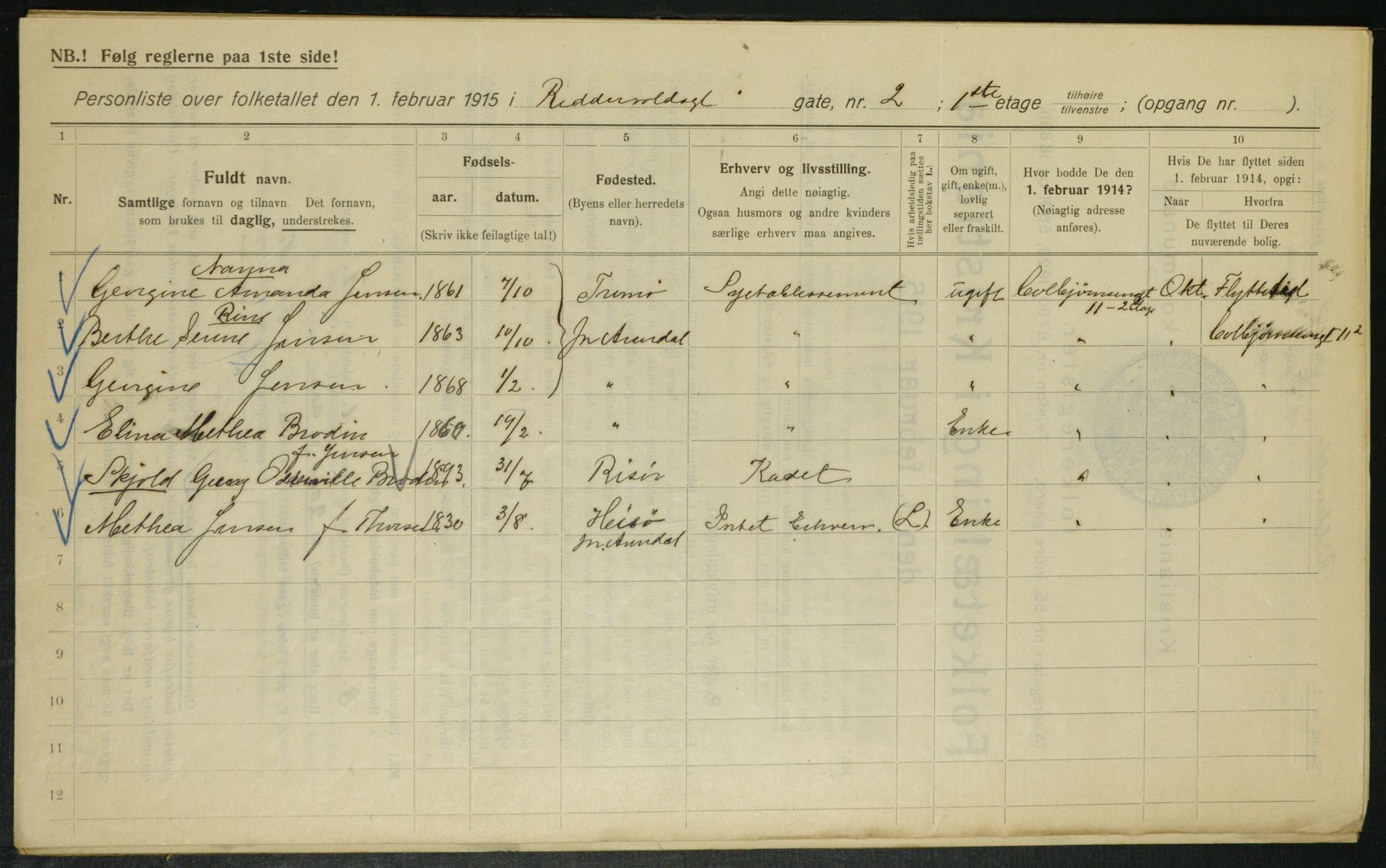 OBA, Kommunal folketelling 1.2.1915 for Kristiania, 1915, s. 82754