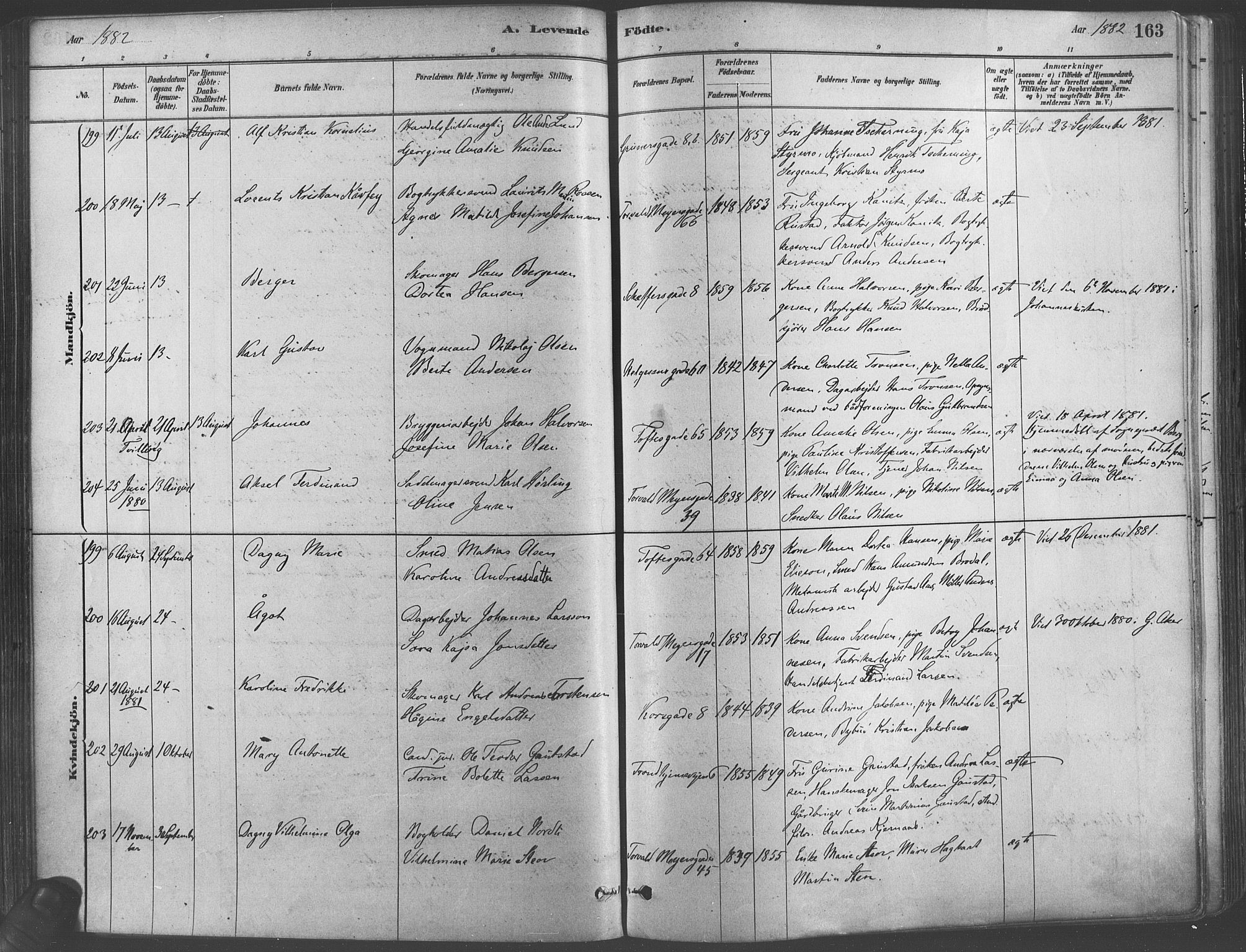 Paulus prestekontor Kirkebøker, AV/SAO-A-10871/F/Fa/L0003: Ministerialbok nr. 3, 1879-1887, s. 163