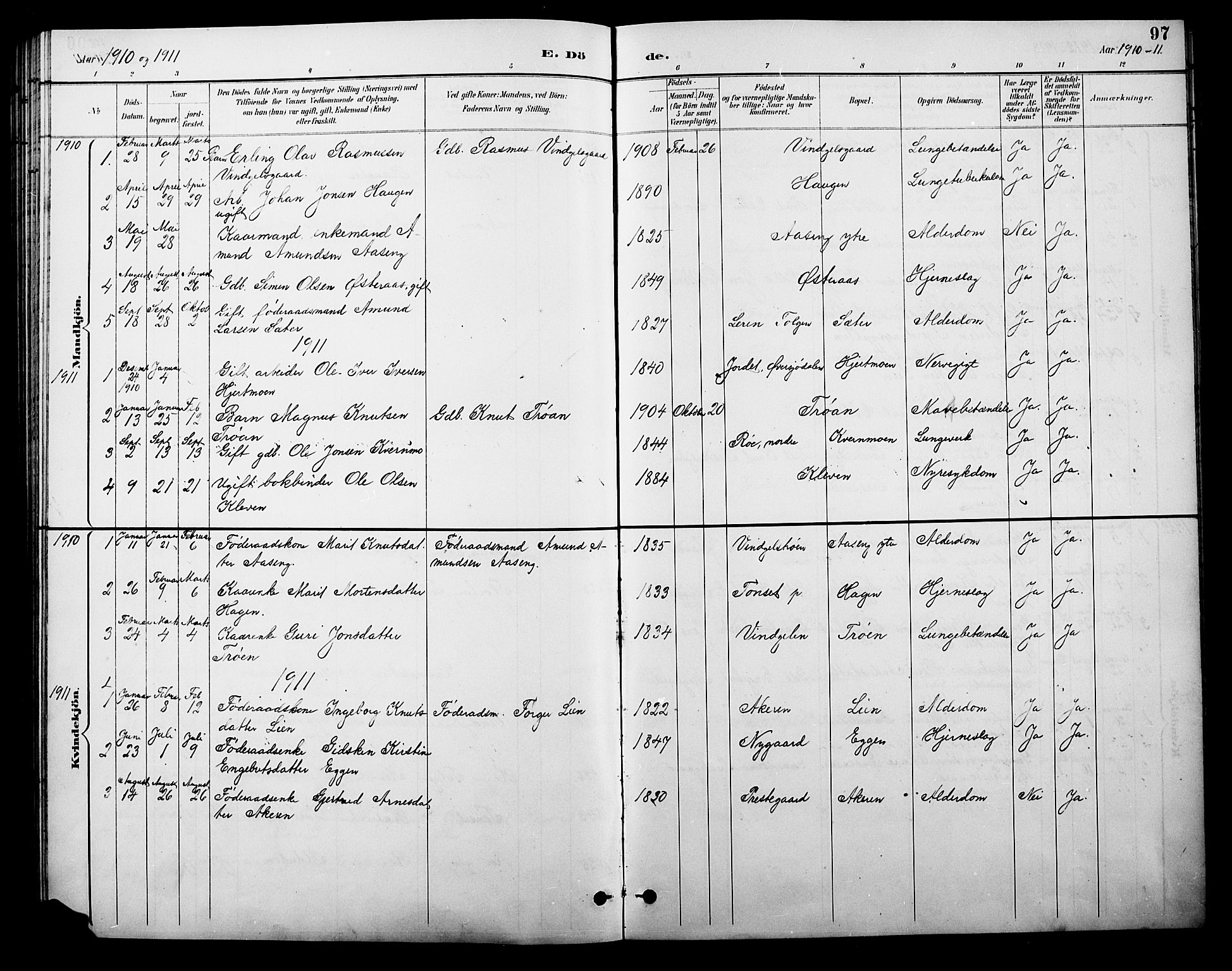 Tolga prestekontor, AV/SAH-PREST-062/L/L0010: Klokkerbok nr. 10, 1894-1918, s. 97