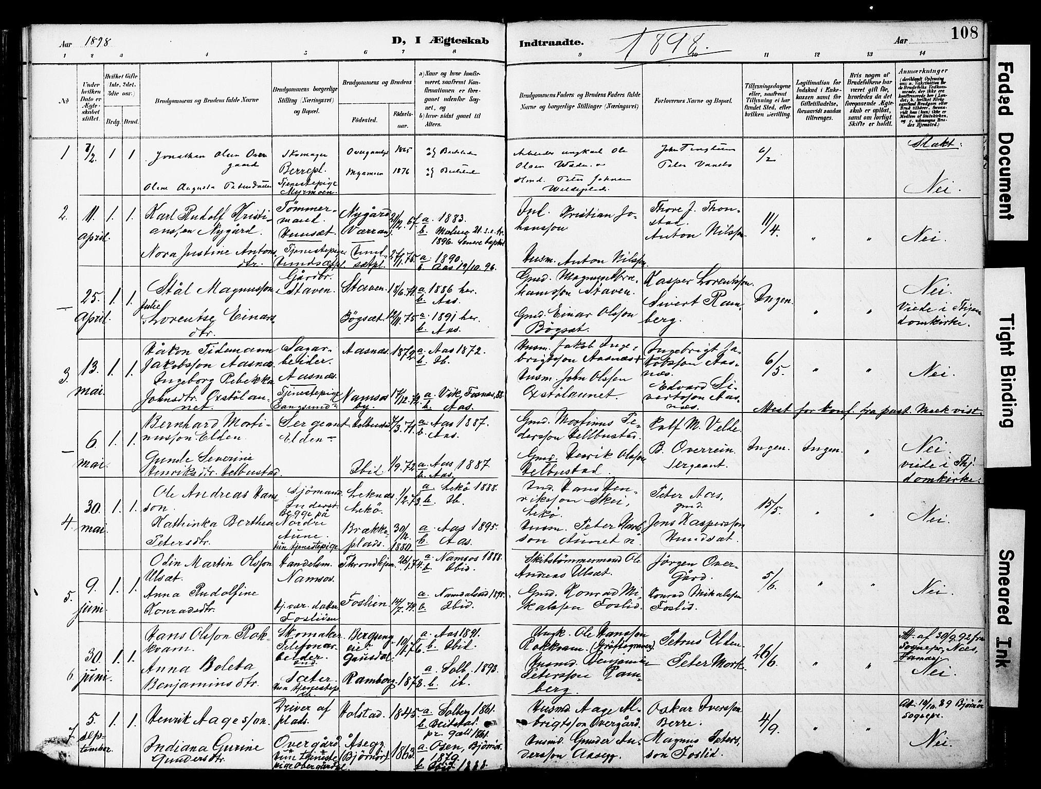 Ministerialprotokoller, klokkerbøker og fødselsregistre - Nord-Trøndelag, AV/SAT-A-1458/742/L0409: Ministerialbok nr. 742A02, 1891-1905, s. 108