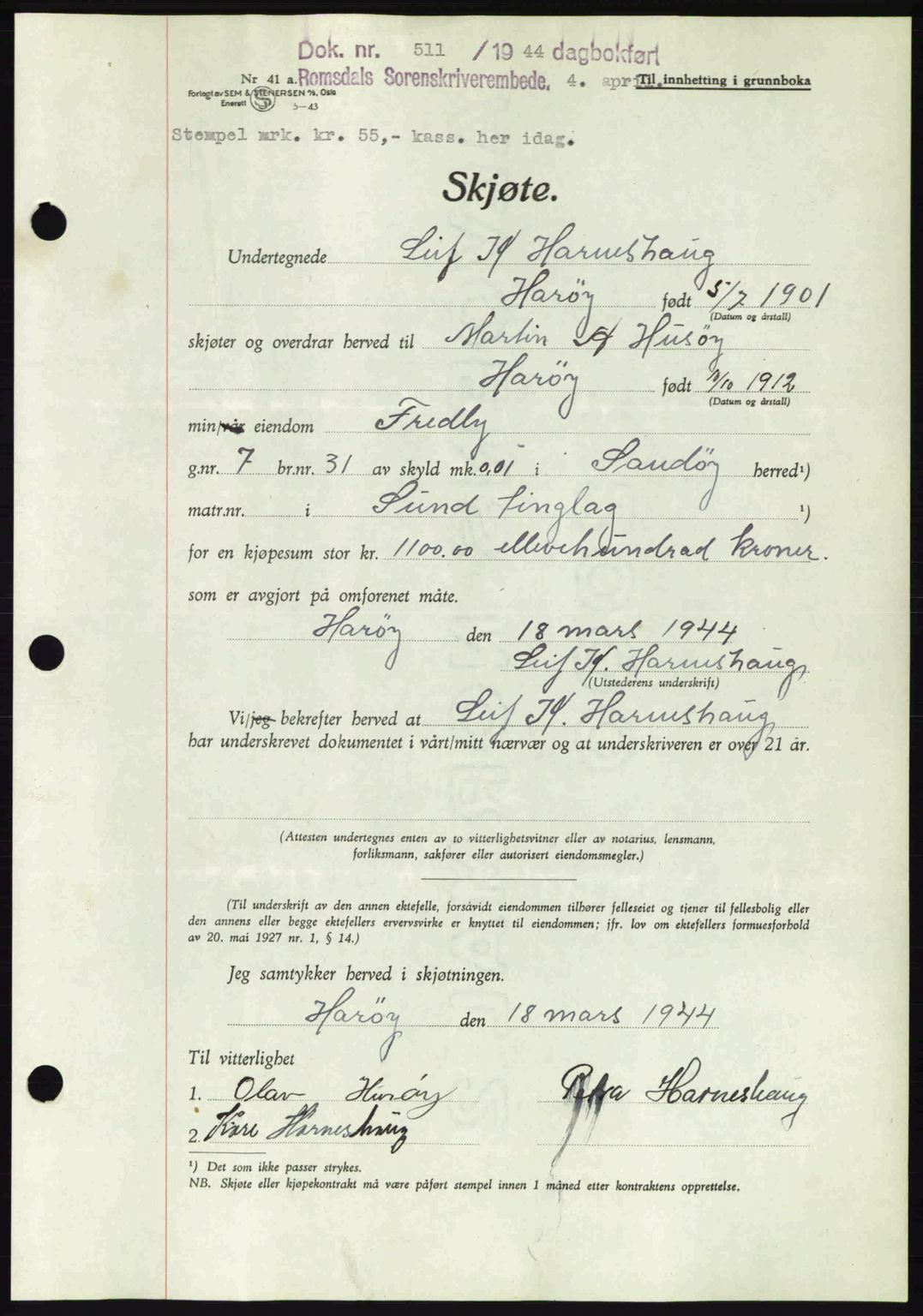 Romsdal sorenskriveri, AV/SAT-A-4149/1/2/2C: Pantebok nr. A16, 1944-1944, Dagboknr: 511/1944