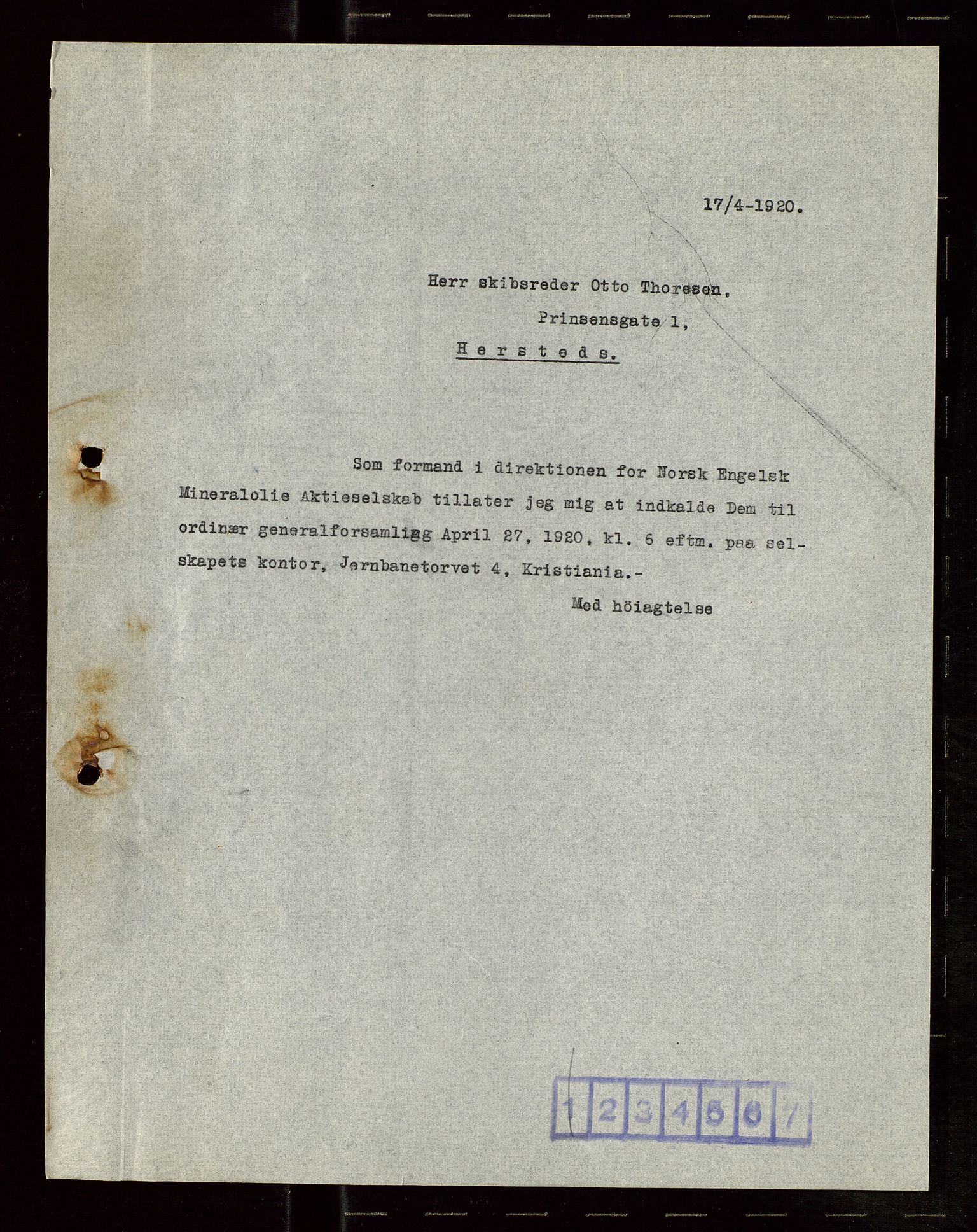 Pa 1521 - A/S Norske Shell, AV/SAST-A-101915/E/Ea/Eaa/L0009: Sjefskorrespondanse, 1920, s. 8