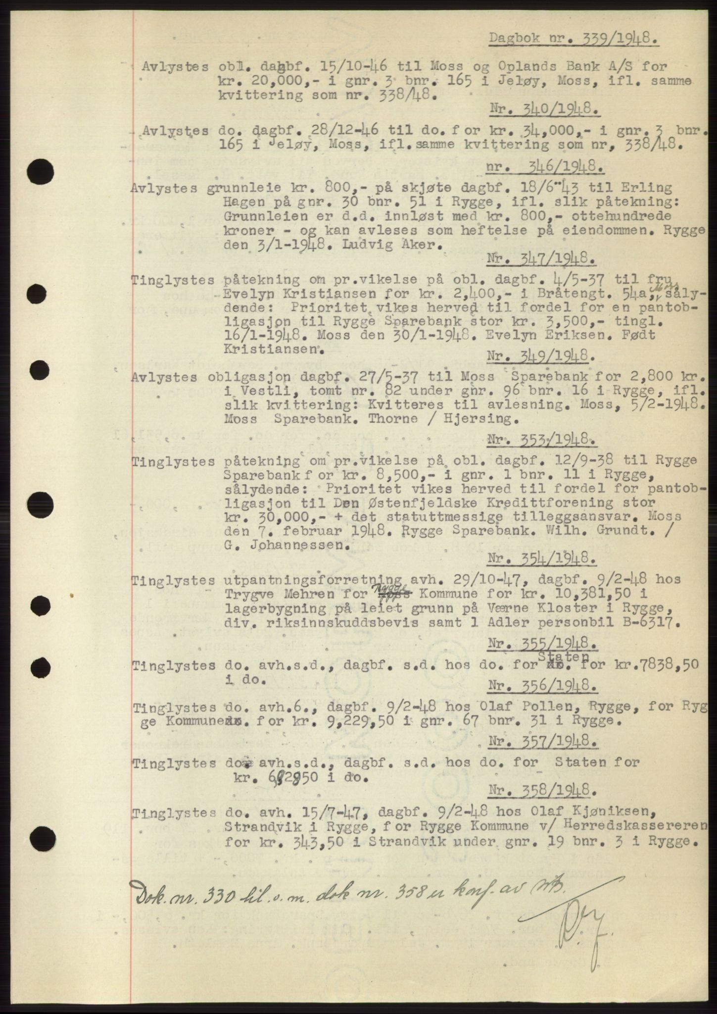 Moss sorenskriveri, SAO/A-10168: Pantebok nr. C10, 1938-1950, Dagboknr: 339/1948