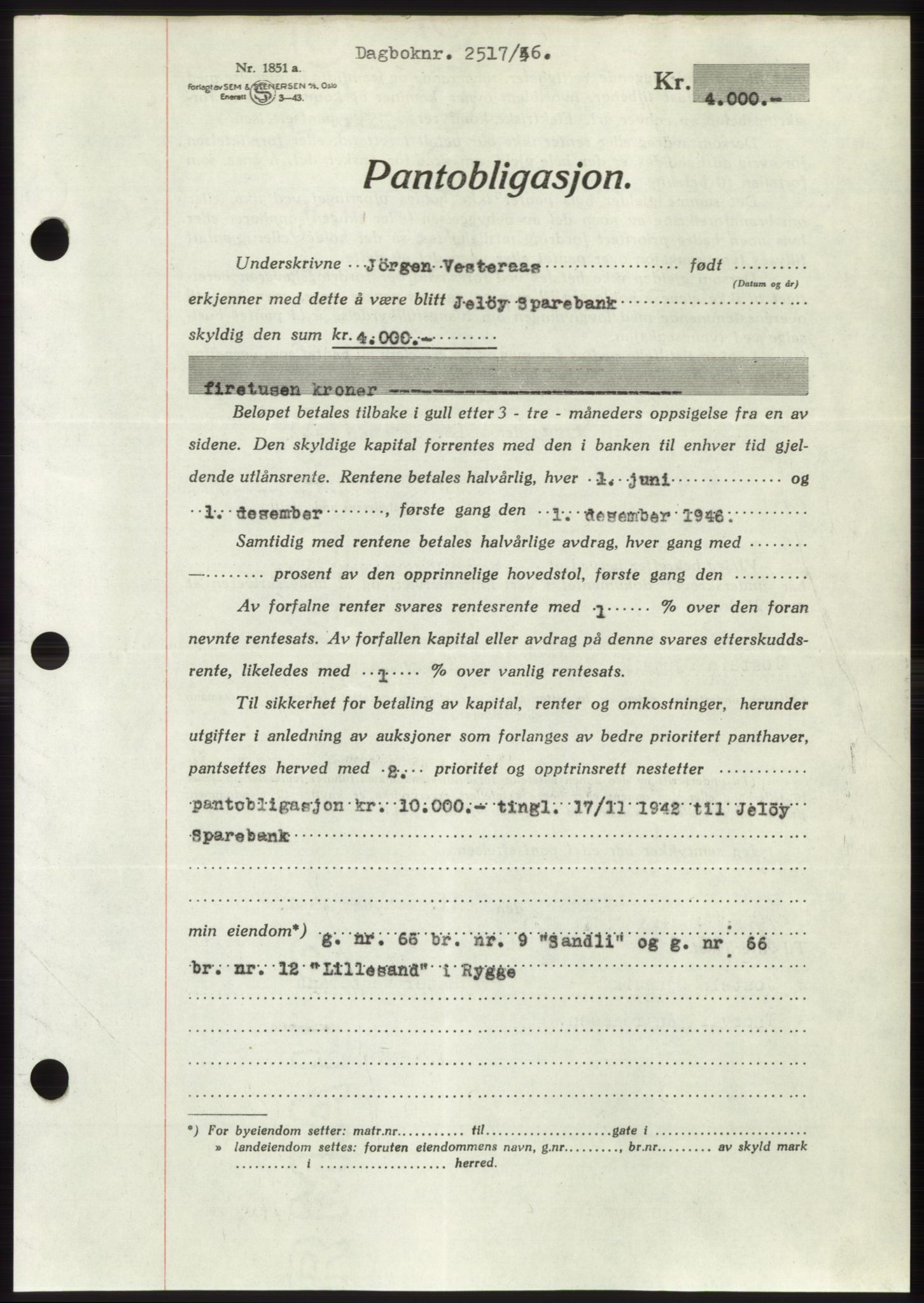 Moss sorenskriveri, SAO/A-10168: Pantebok nr. B16, 1946-1947, Dagboknr: 2517/1946