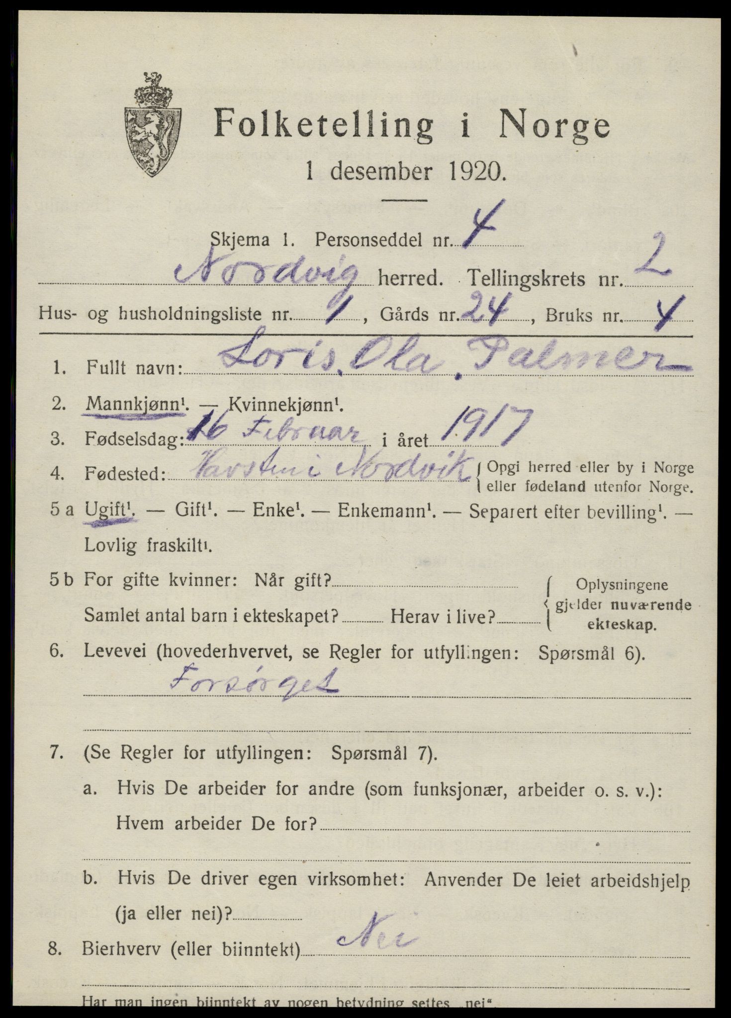 SAT, Folketelling 1920 for 1819 Nordvik herred, 1920, s. 1046