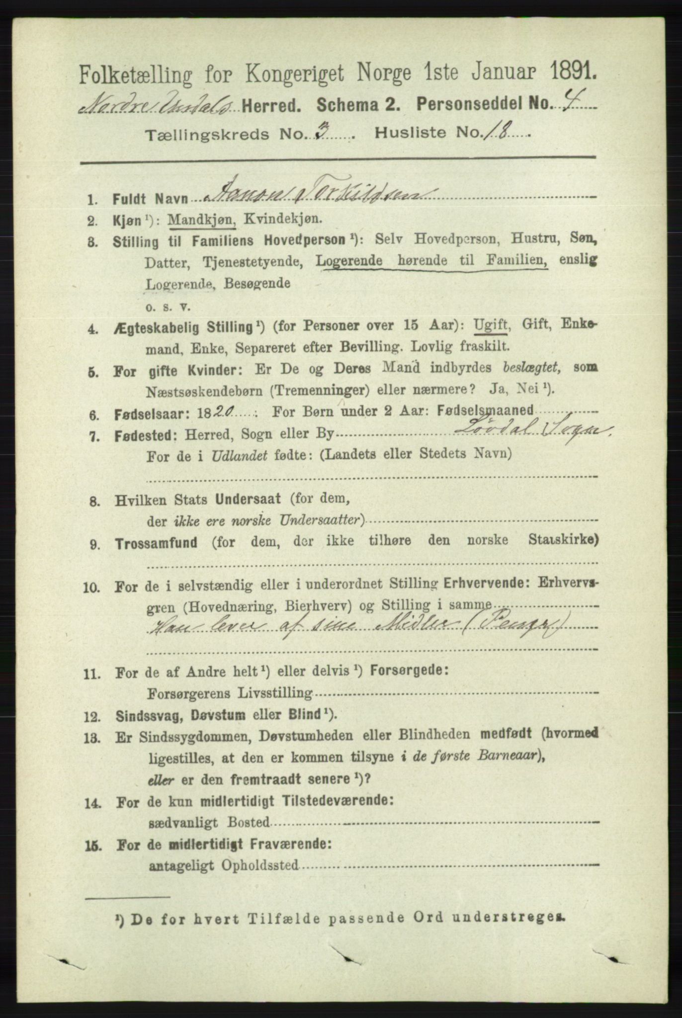 RA, Folketelling 1891 for 1028 Nord-Audnedal herred, 1891, s. 839