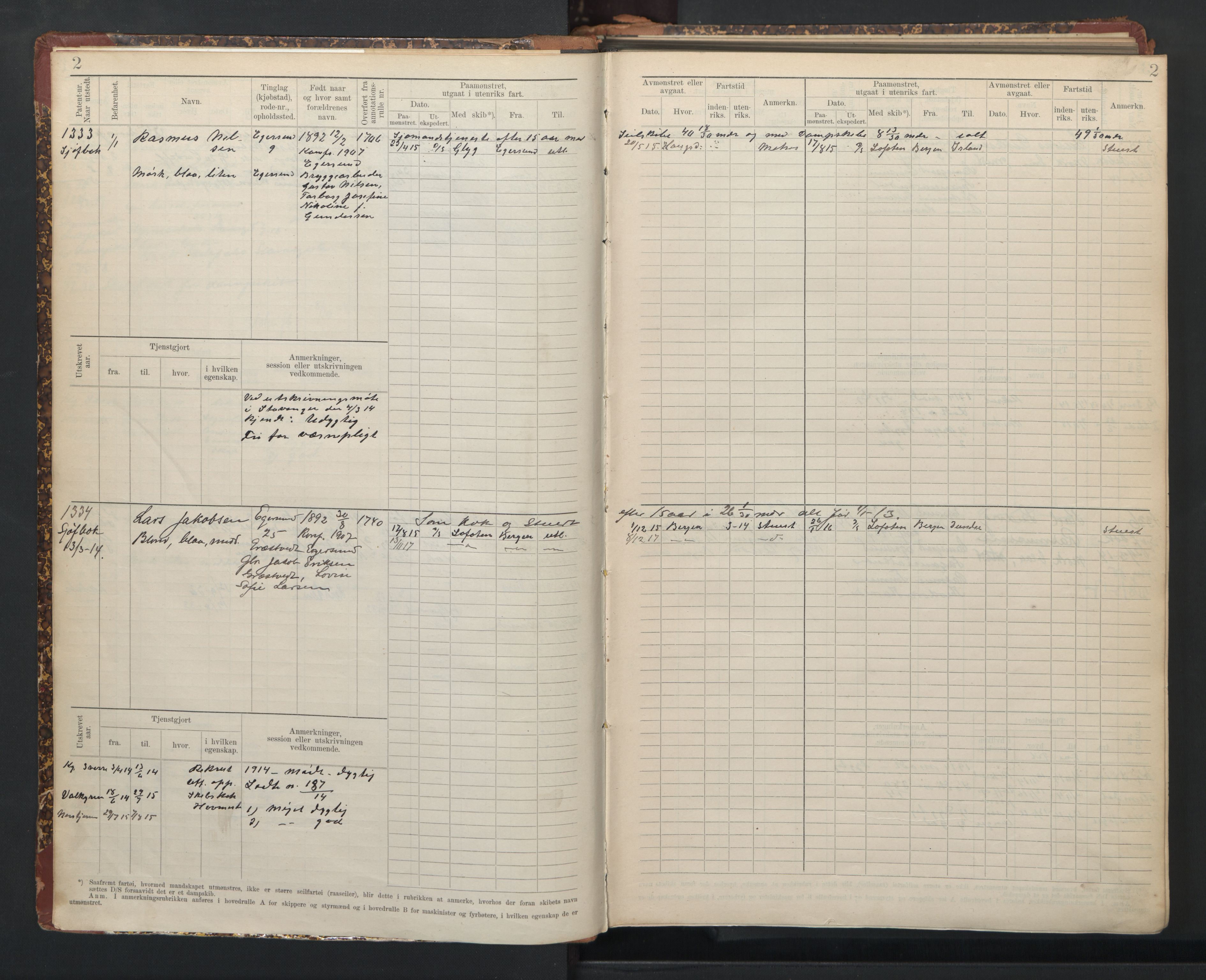 Egersund mønstringskrets, SAK/2031-0019/F/Fb/L0003: Hovedrulle nr 1331-1567, O-5, 1900-1948, s. 4