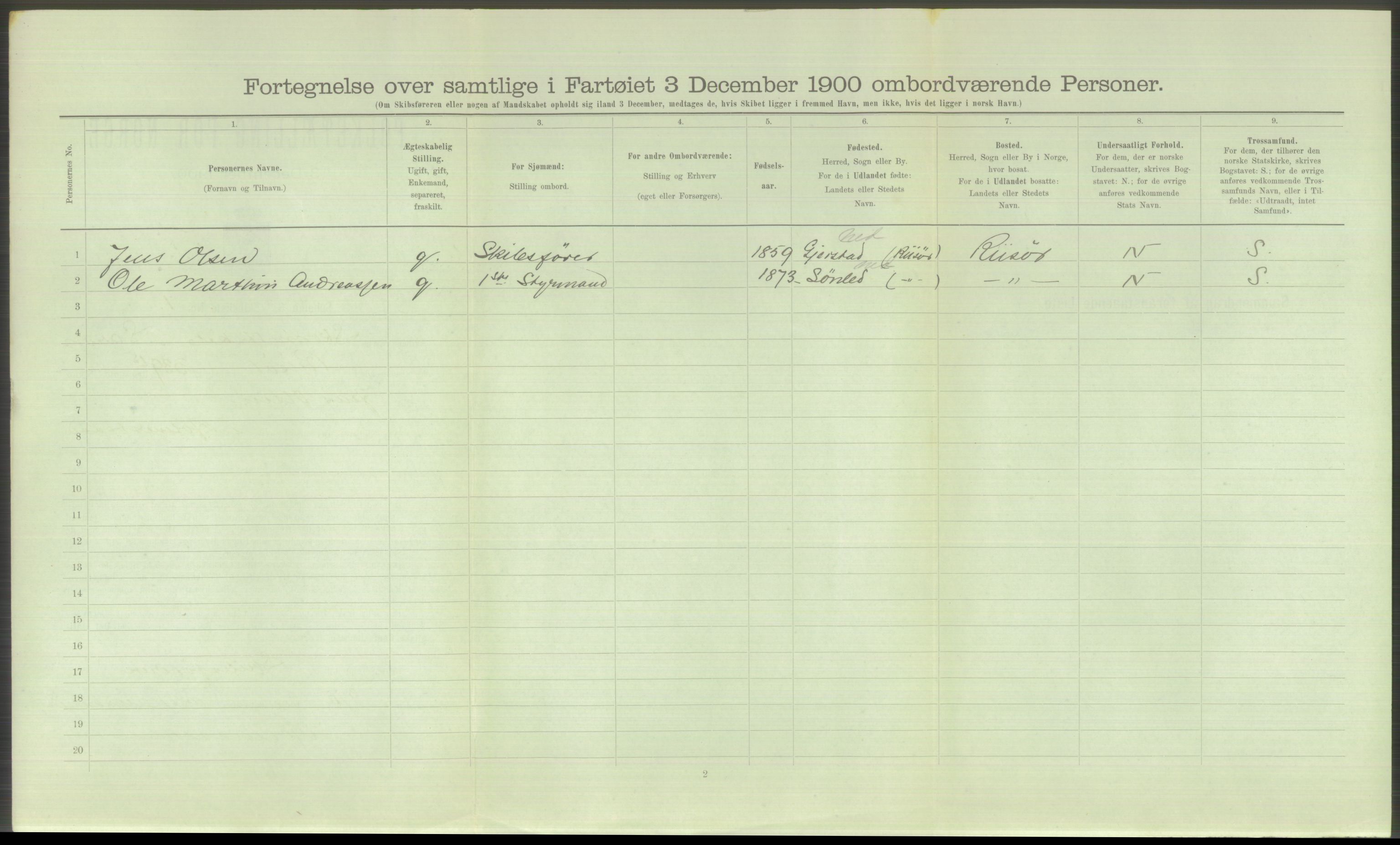 RA, Folketelling 1900 - skipslister med personlister for skip i norske havner, utenlandske havner og til havs, 1900, s. 410