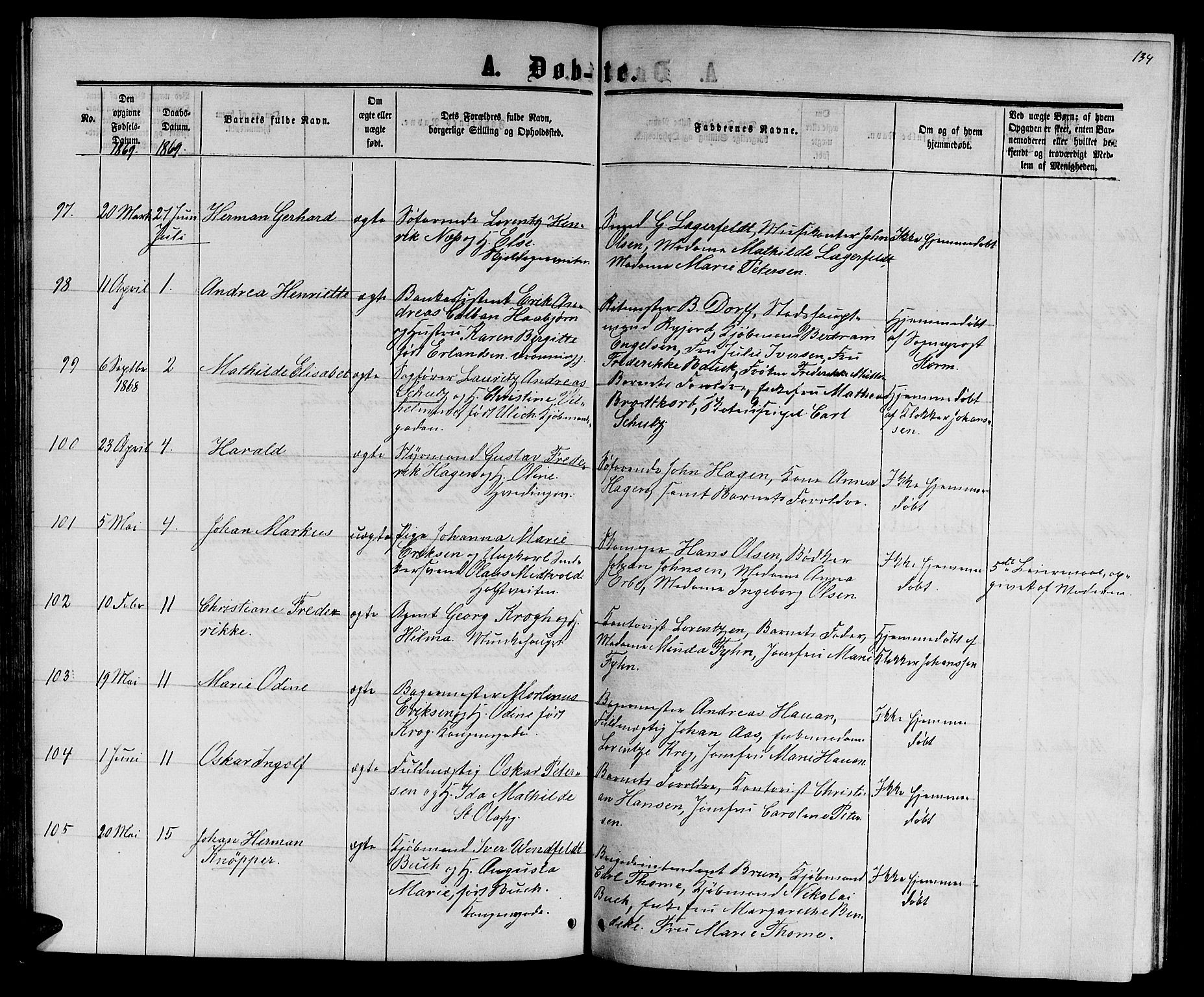 Ministerialprotokoller, klokkerbøker og fødselsregistre - Sør-Trøndelag, SAT/A-1456/601/L0087: Klokkerbok nr. 601C05, 1864-1881, s. 134