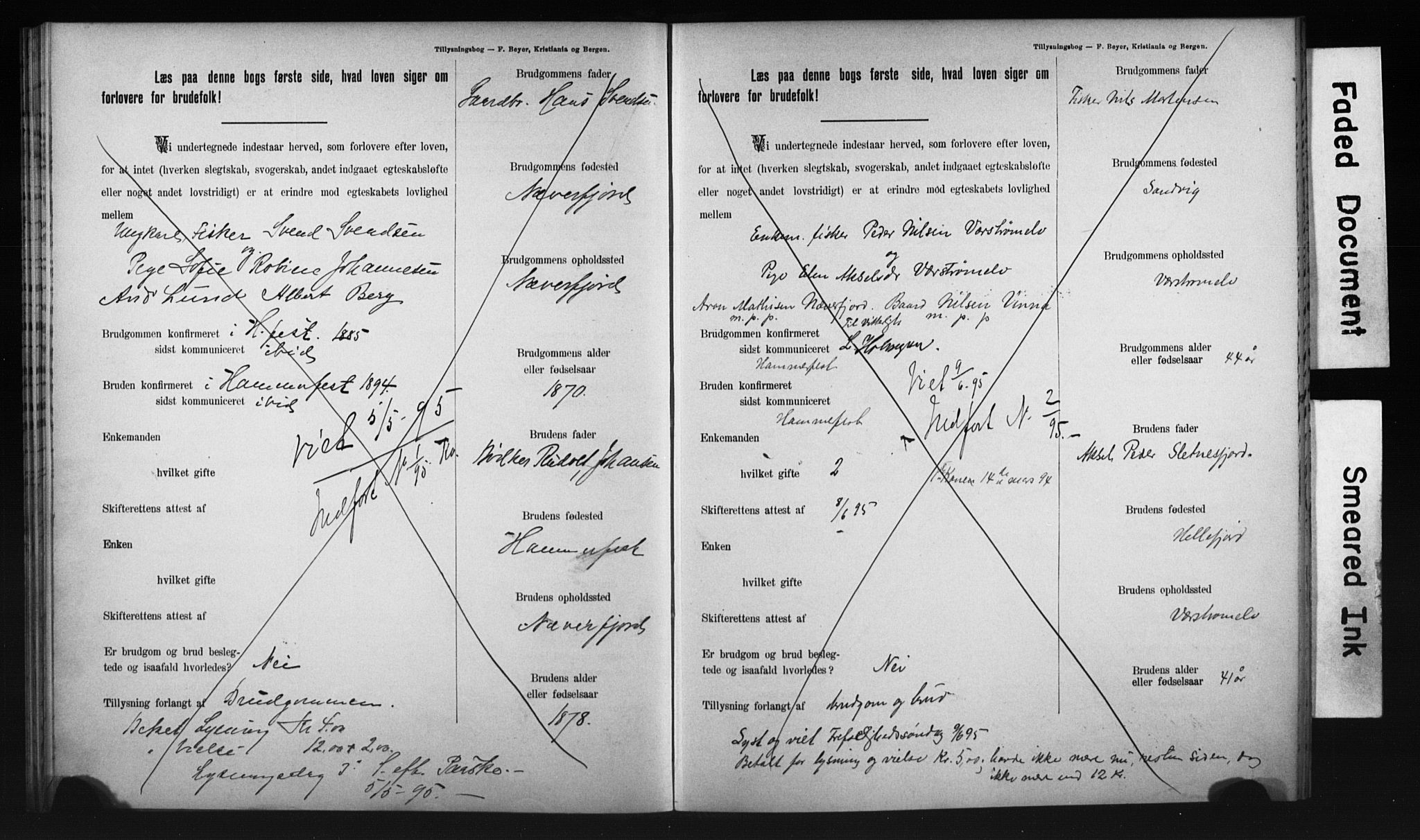 Hammerfest sokneprestkontor, SATØ/S-1347/I/Ib/L0070/0003: Lysningsprotokoll nr. 70, 1893-1896