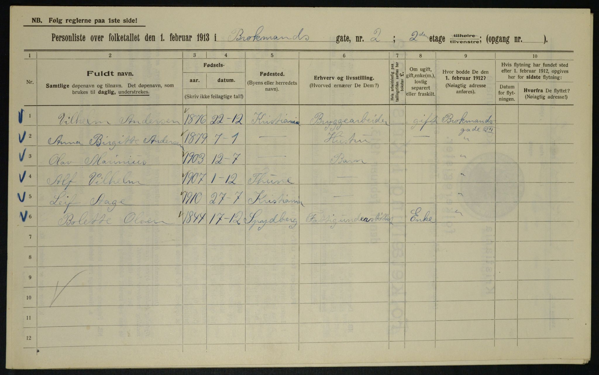 OBA, Kommunal folketelling 1.2.1913 for Kristiania, 1913, s. 9549