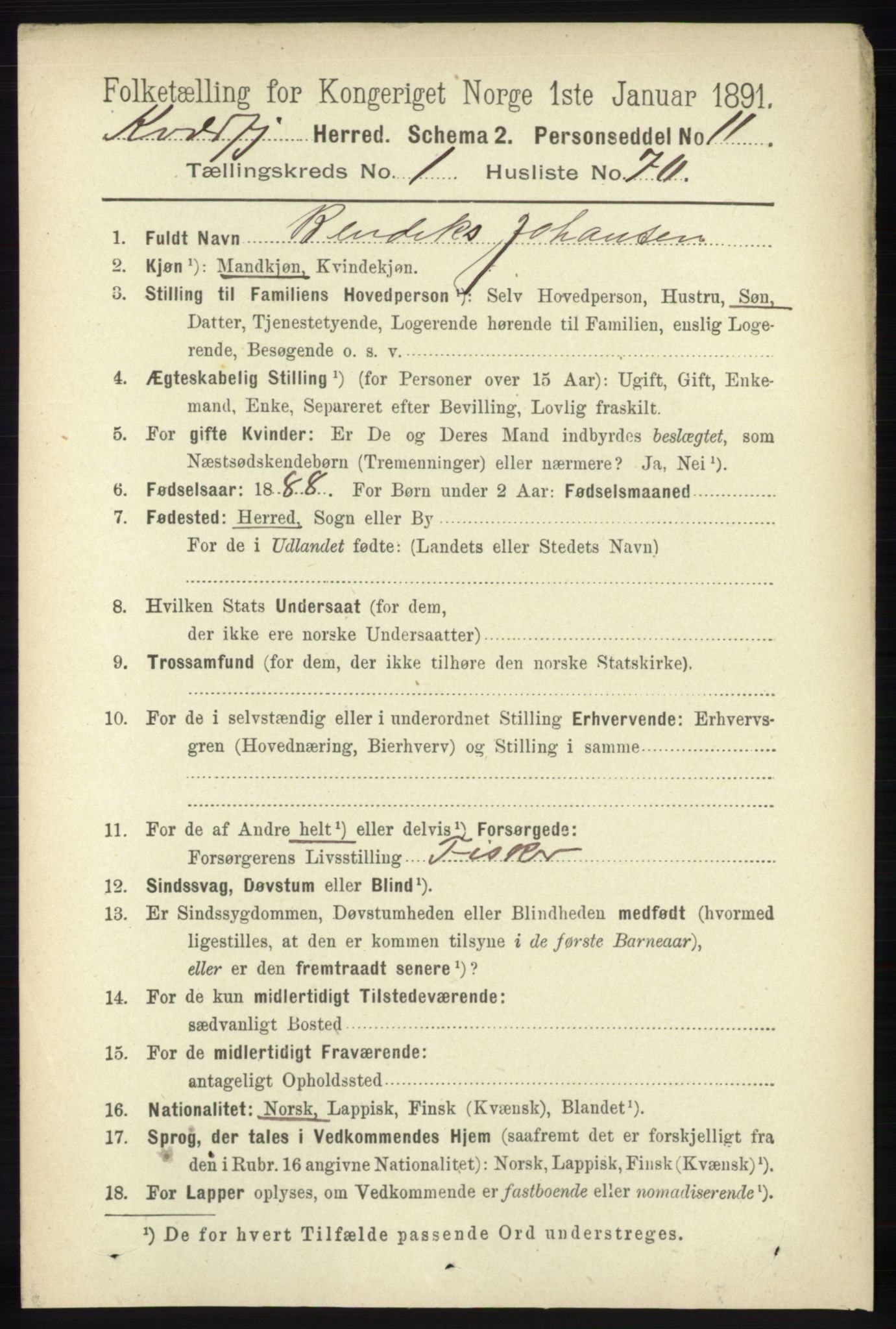 RA, Folketelling 1891 for 1911 Kvæfjord herred, 1891, s. 595