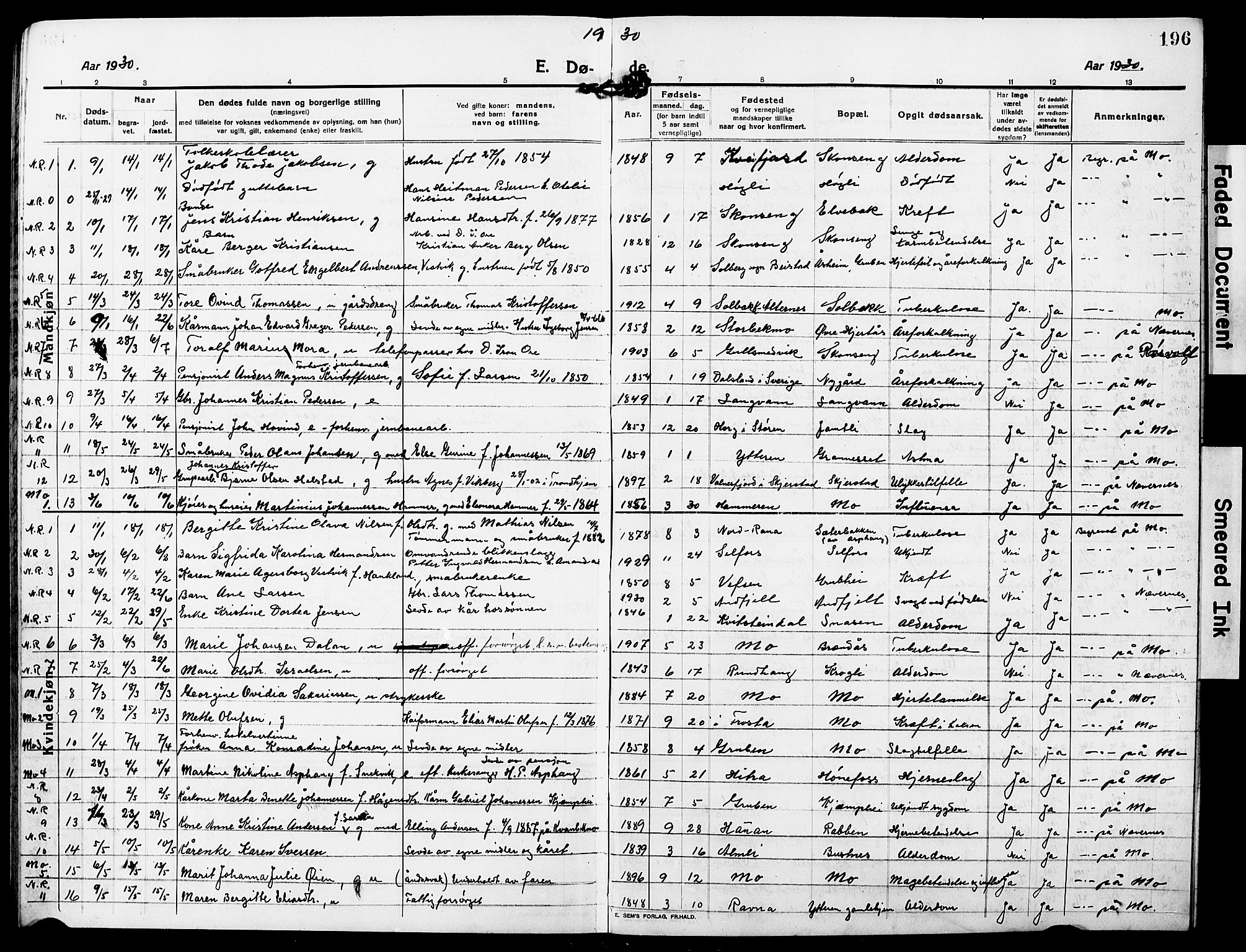 Ministerialprotokoller, klokkerbøker og fødselsregistre - Nordland, AV/SAT-A-1459/827/L0424: Klokkerbok nr. 827C13, 1921-1930, s. 196