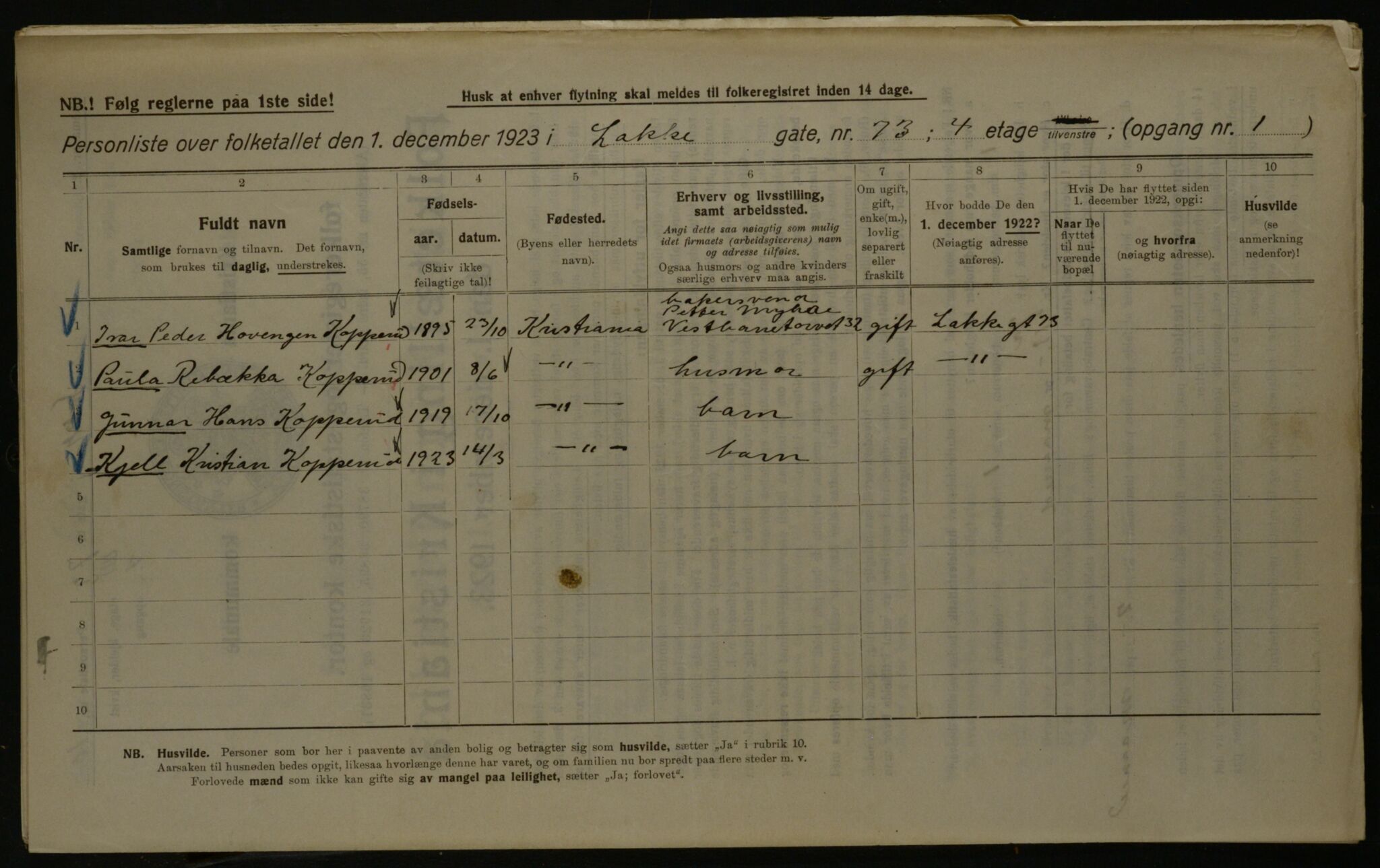 OBA, Kommunal folketelling 1.12.1923 for Kristiania, 1923, s. 62389