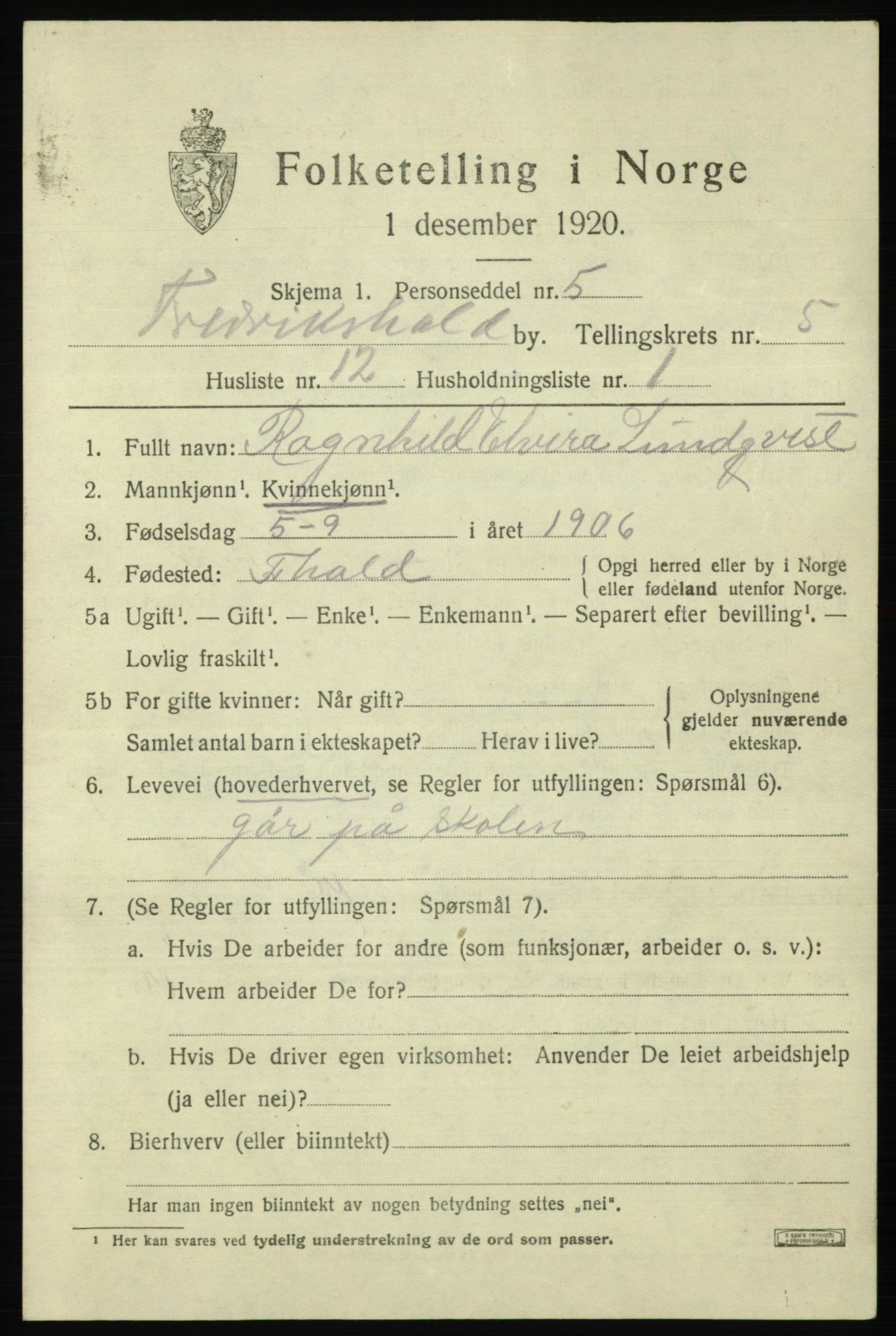 SAO, Folketelling 1920 for 0101 Fredrikshald kjøpstad, 1920, s. 12235