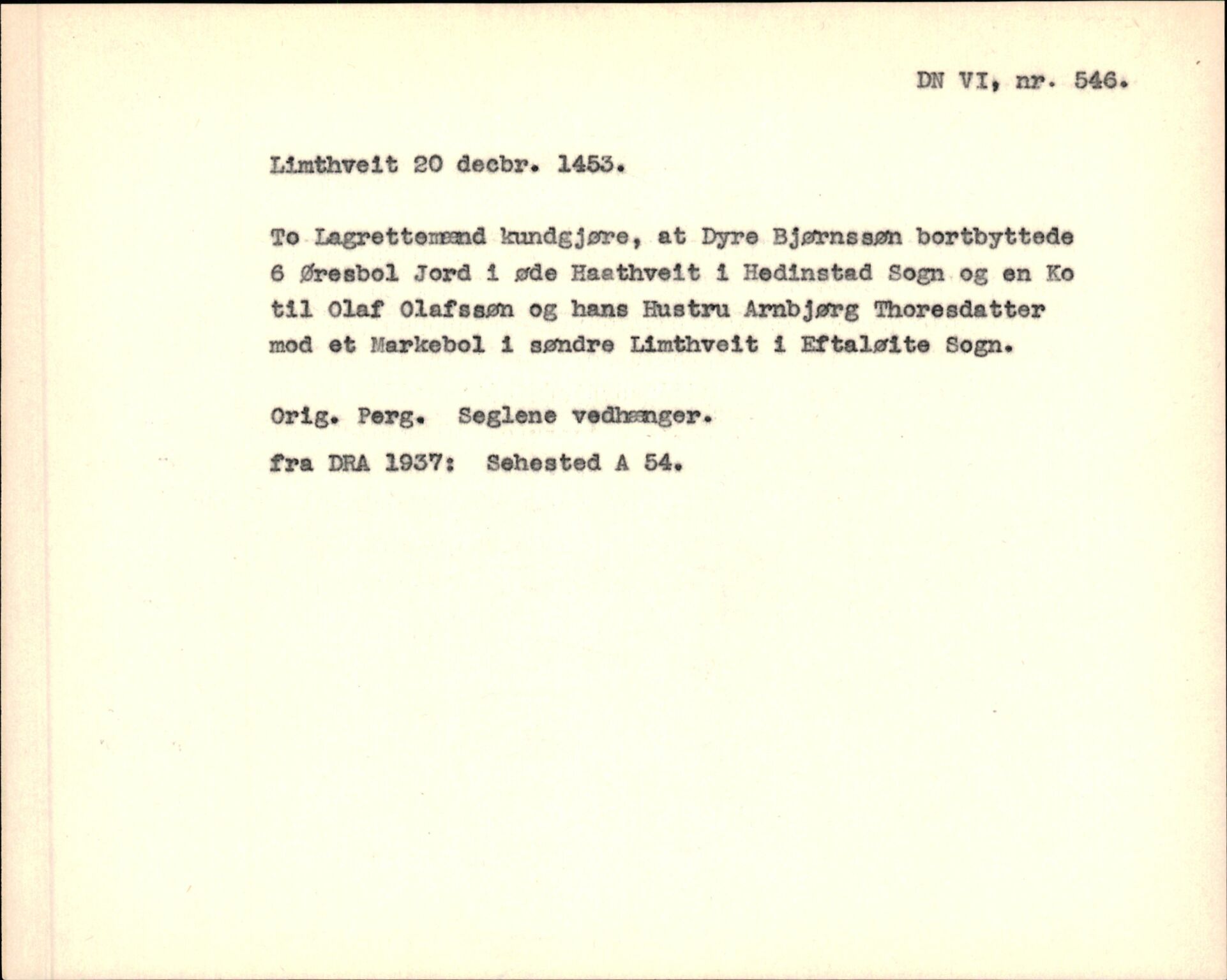 Riksarkivets diplomsamling, AV/RA-EA-5965/F35/F35f/L0001: Regestsedler: Diplomer fra DRA 1937 og 1996, s. 333
