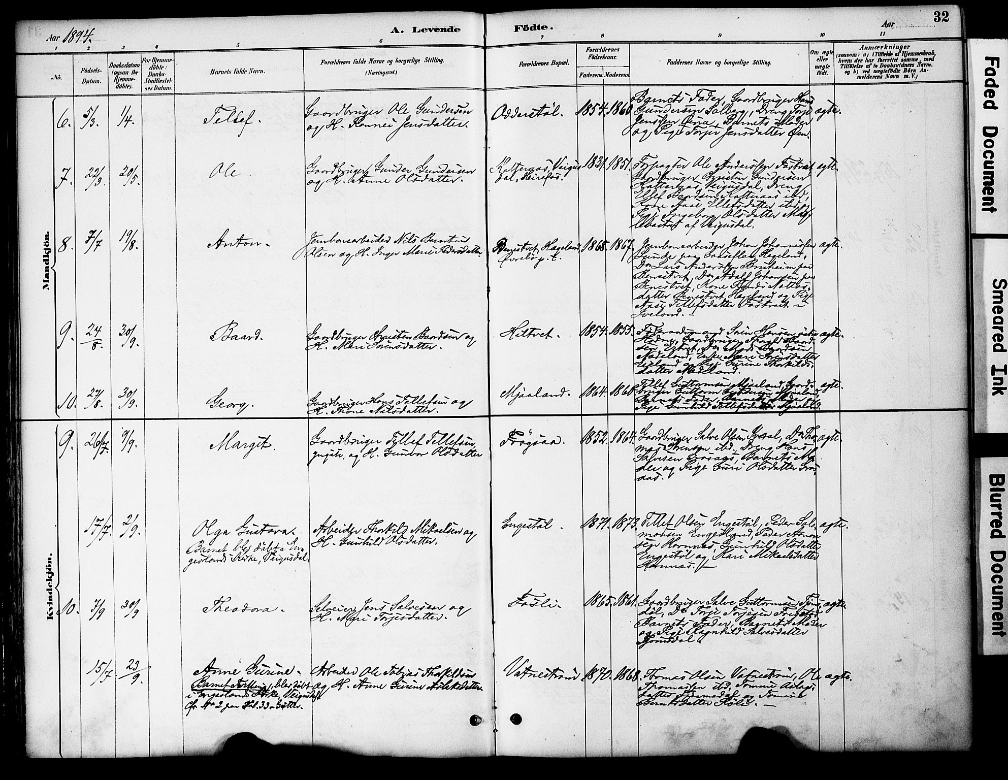 Evje sokneprestkontor, AV/SAK-1111-0008/F/Fa/Fac/L0003: Ministerialbok nr. A 3, 1884-1909, s. 32