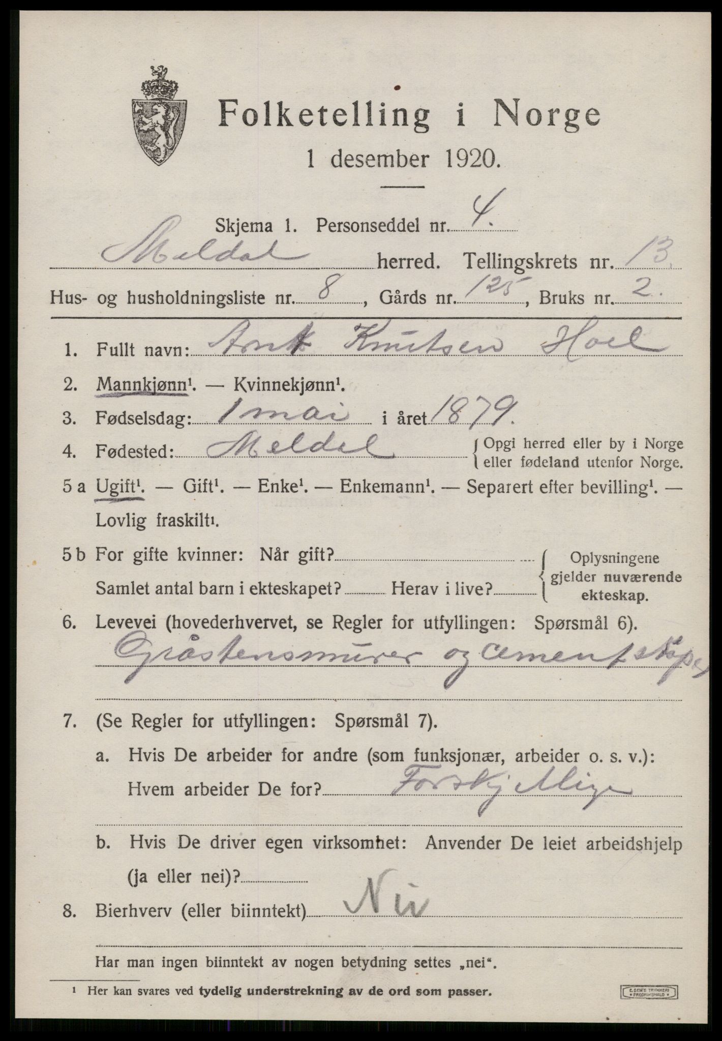 SAT, Folketelling 1920 for 1636 Meldal herred, 1920, s. 9537