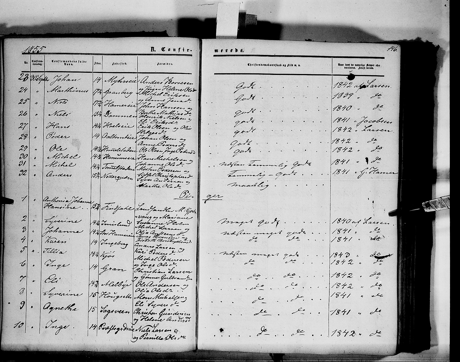 Vang prestekontor, Hedmark, SAH/PREST-008/H/Ha/Haa/L0012: Ministerialbok nr. 12, 1855-1870, s. 146