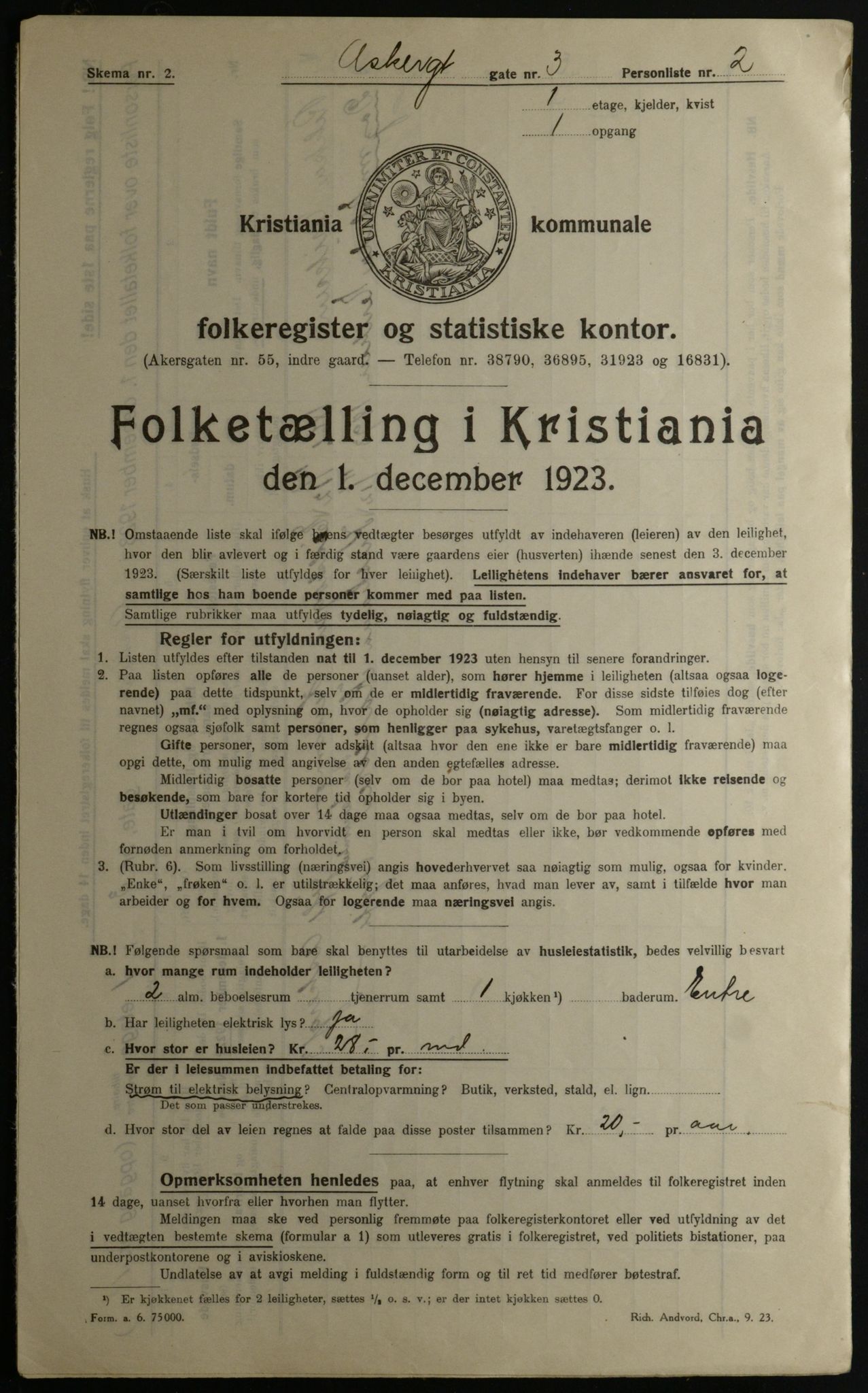 OBA, Kommunal folketelling 1.12.1923 for Kristiania, 1923, s. 3171