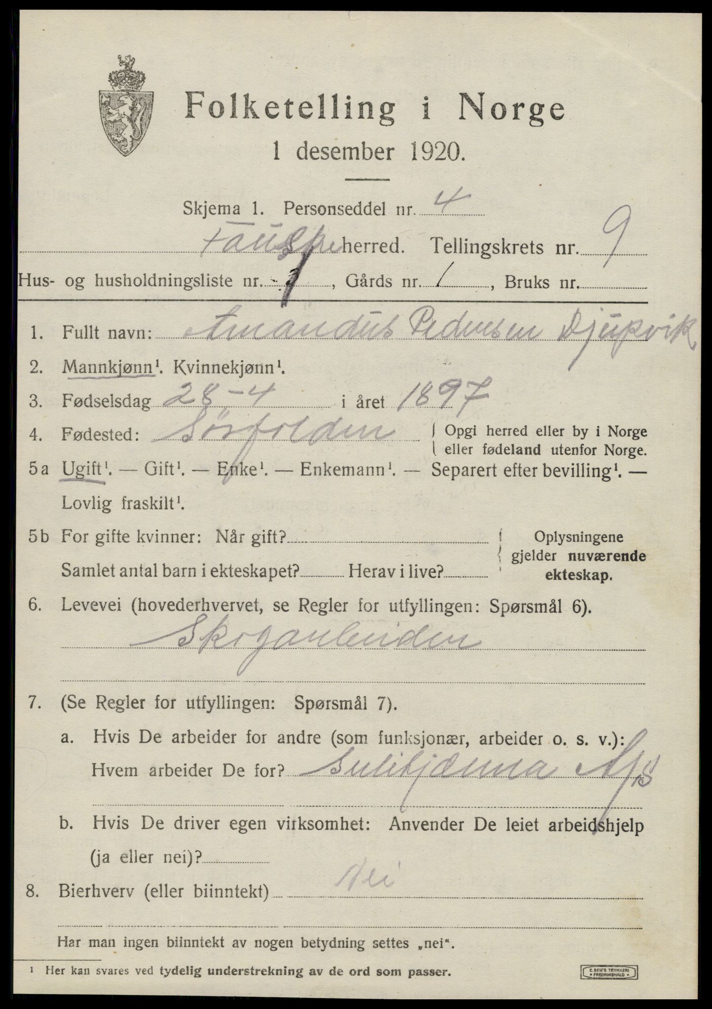 SAT, Folketelling 1920 for 1841 Fauske herred, 1920, s. 7022
