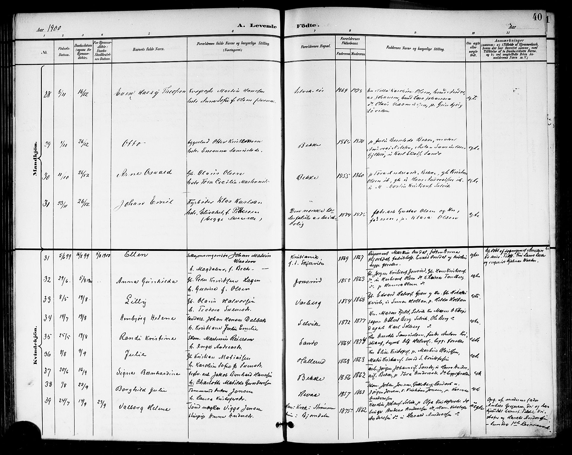 Sande Kirkebøker, AV/SAKO-A-53/G/Ga/L0004: Klokkerbok nr. 4, 1895-1918, s. 40