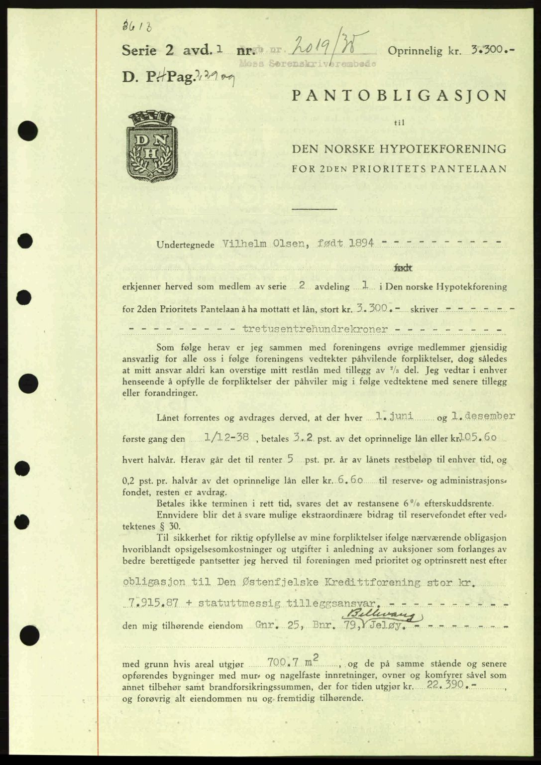 Moss sorenskriveri, SAO/A-10168: Pantebok nr. B6, 1938-1938, Dagboknr: 2019/1938