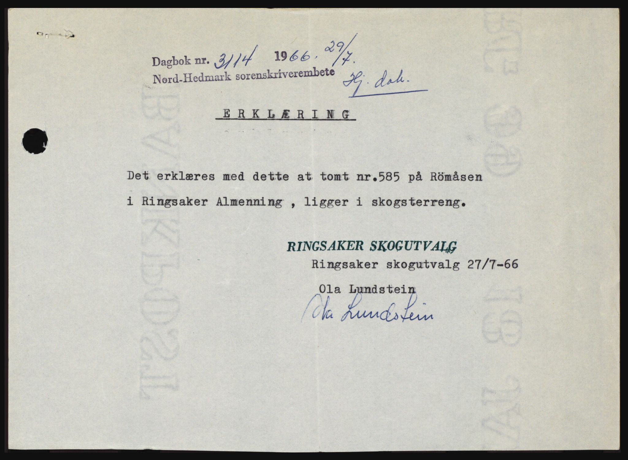 Nord-Hedmark sorenskriveri, SAH/TING-012/H/Hc/L0024: Pantebok nr. 24, 1966-1966, Dagboknr: 3114/1966