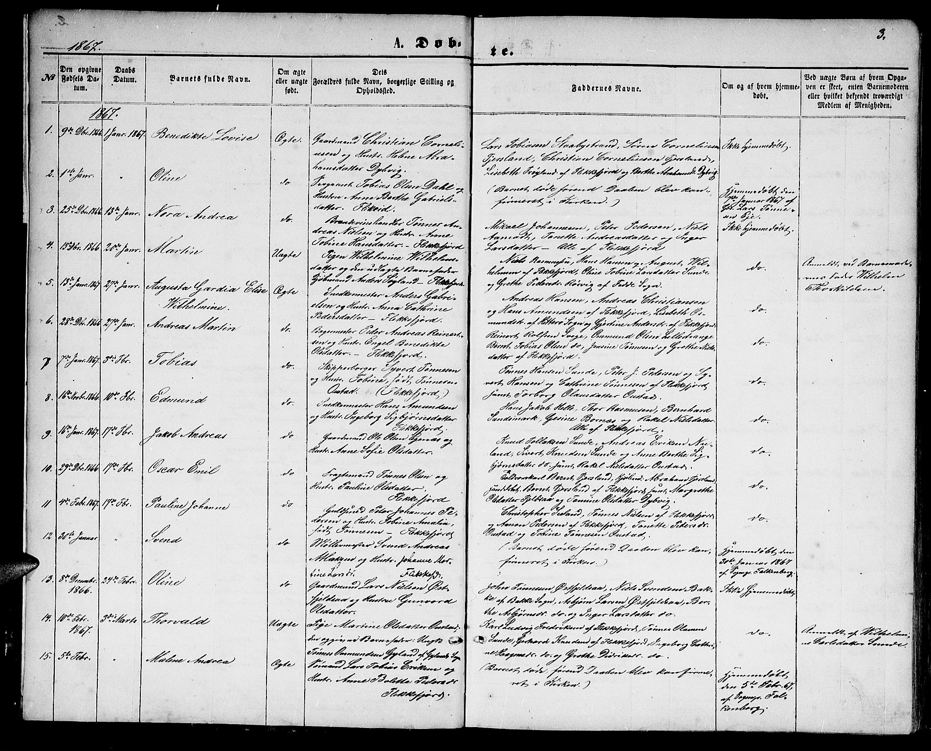 Flekkefjord sokneprestkontor, AV/SAK-1111-0012/F/Fb/Fbc/L0006: Klokkerbok nr. B 6, 1866-1879, s. 3