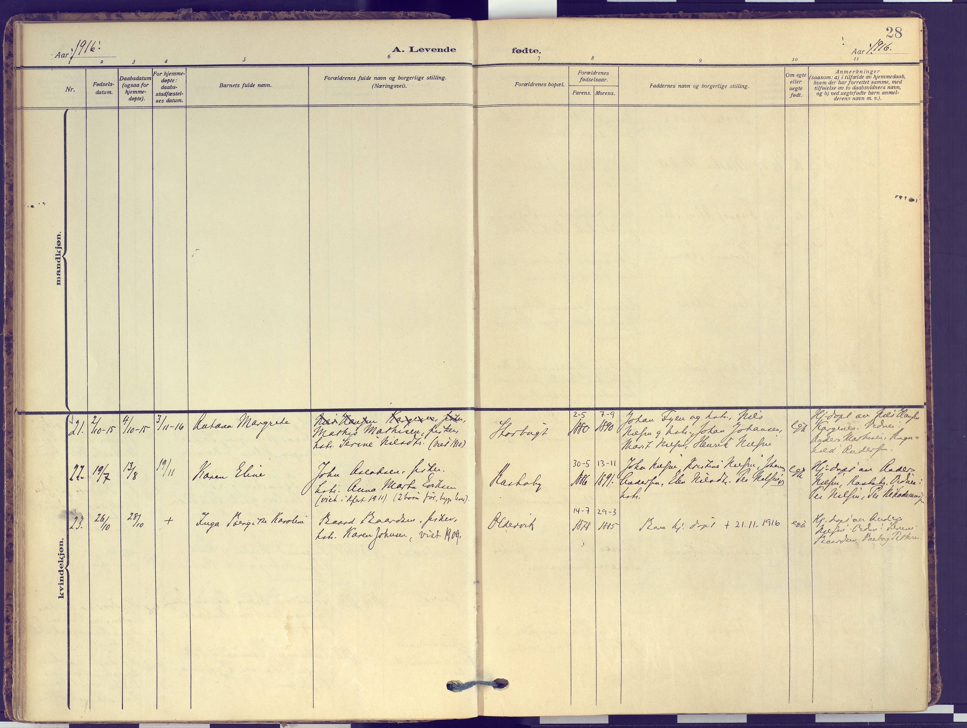 Hammerfest sokneprestkontor, AV/SATØ-S-1347/H/Ha/L0016.kirke: Ministerialbok nr. 16, 1908-1923, s. 28
