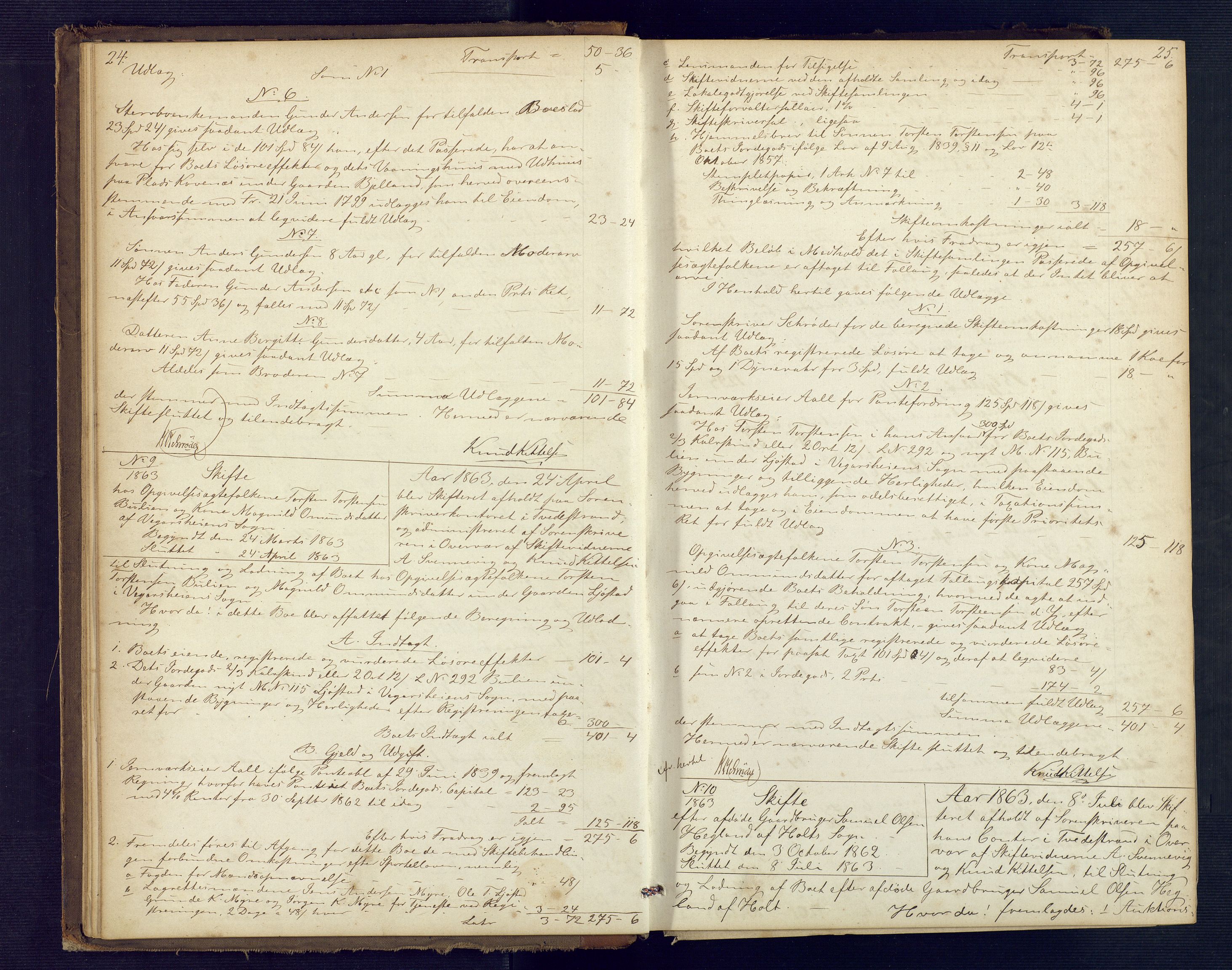 Holt sorenskriveri, AV/SAK-1221-0002/H/Hc/L0030: Skifteutlodningsprotokoll nr. 5, 1863-1869, s. 24-25