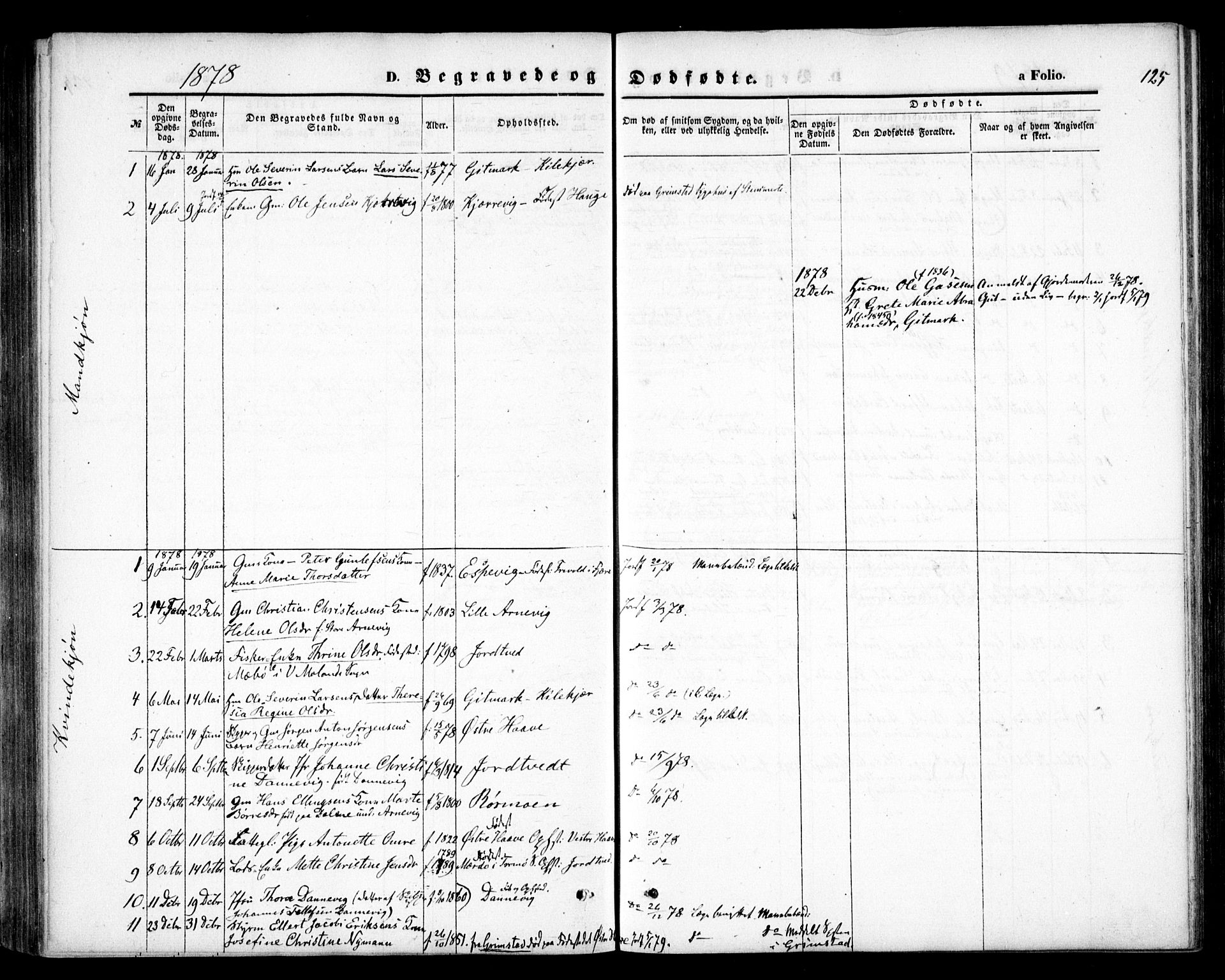 Hommedal sokneprestkontor, SAK/1111-0023/F/Fa/Faa/L0002: Ministerialbok nr. A 2, 1861-1884, s. 125