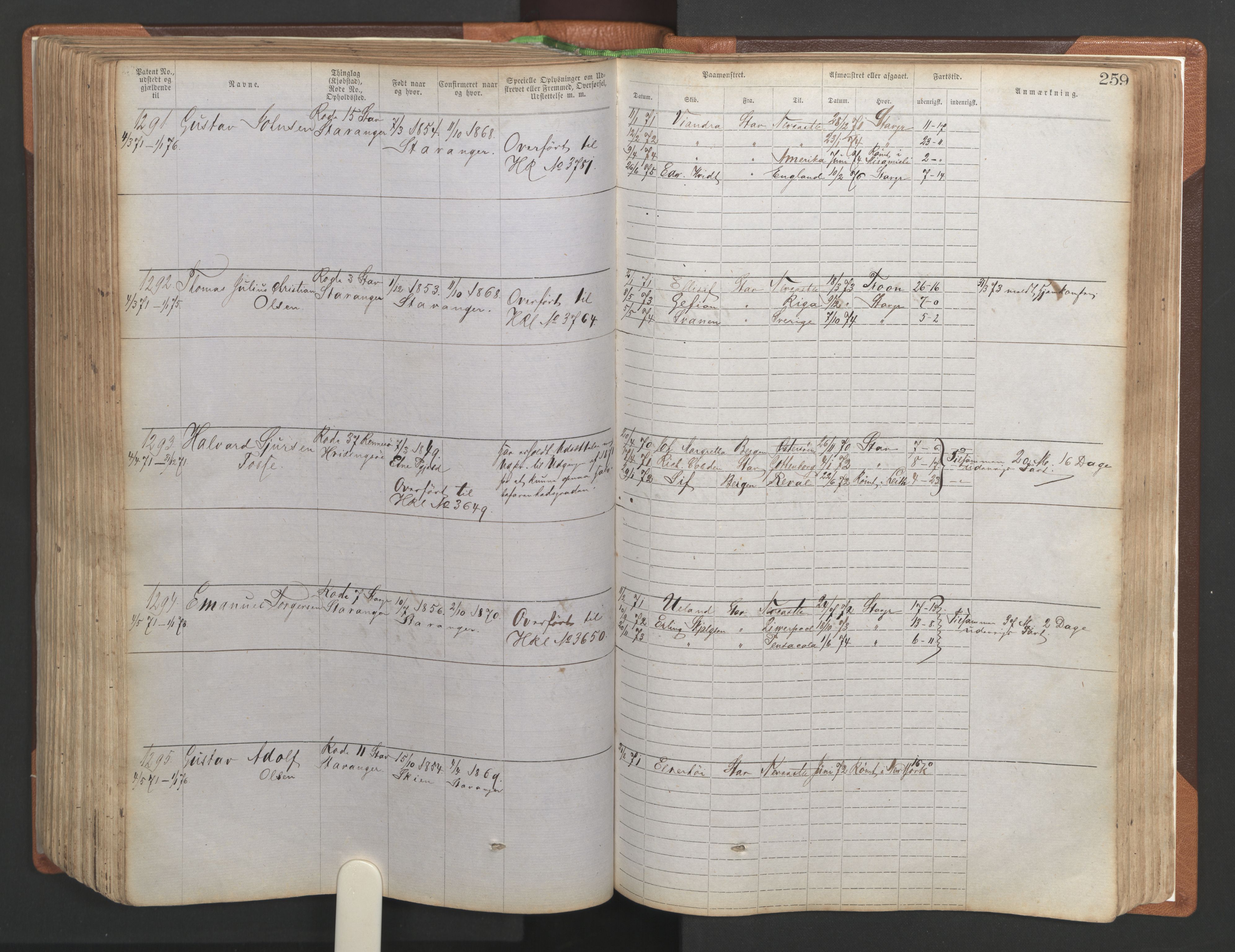 Stavanger sjømannskontor, AV/SAST-A-102006/F/Ff/L0004: Annotasjonsrulle No. 1, patentnr. 1-1785 (del 1), 1869-1900, s. 263