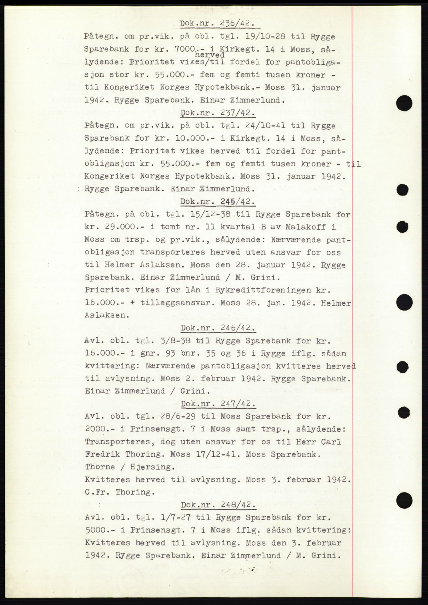 Moss sorenskriveri, SAO/A-10168: Pantebok nr. C10, 1938-1950, Dagboknr: 236/1942