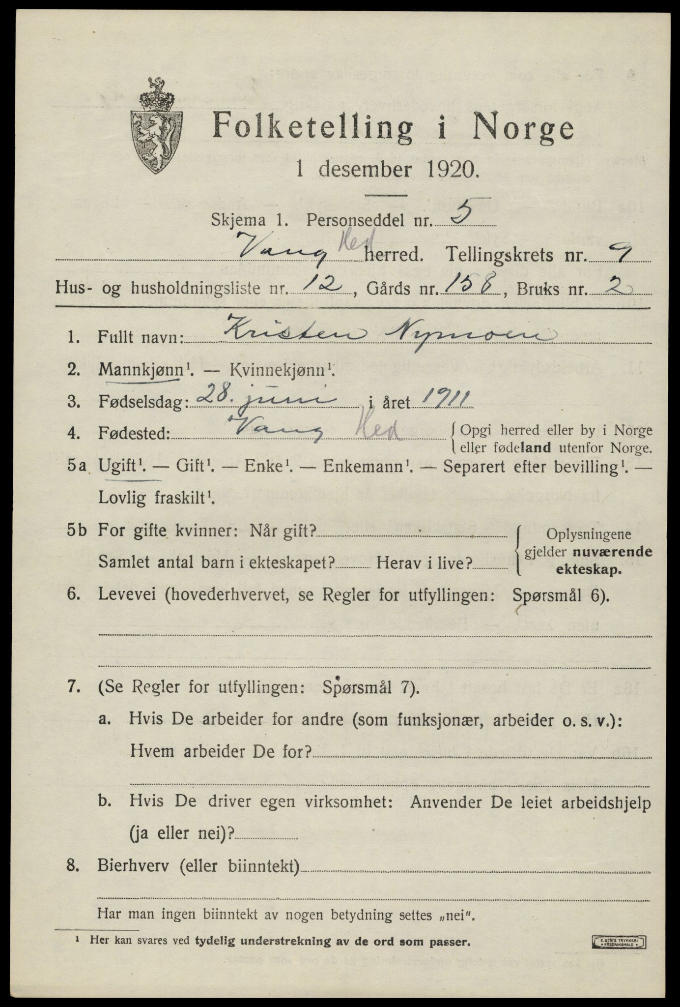 SAH, Folketelling 1920 for 0414 Vang herred, 1920, s. 18237
