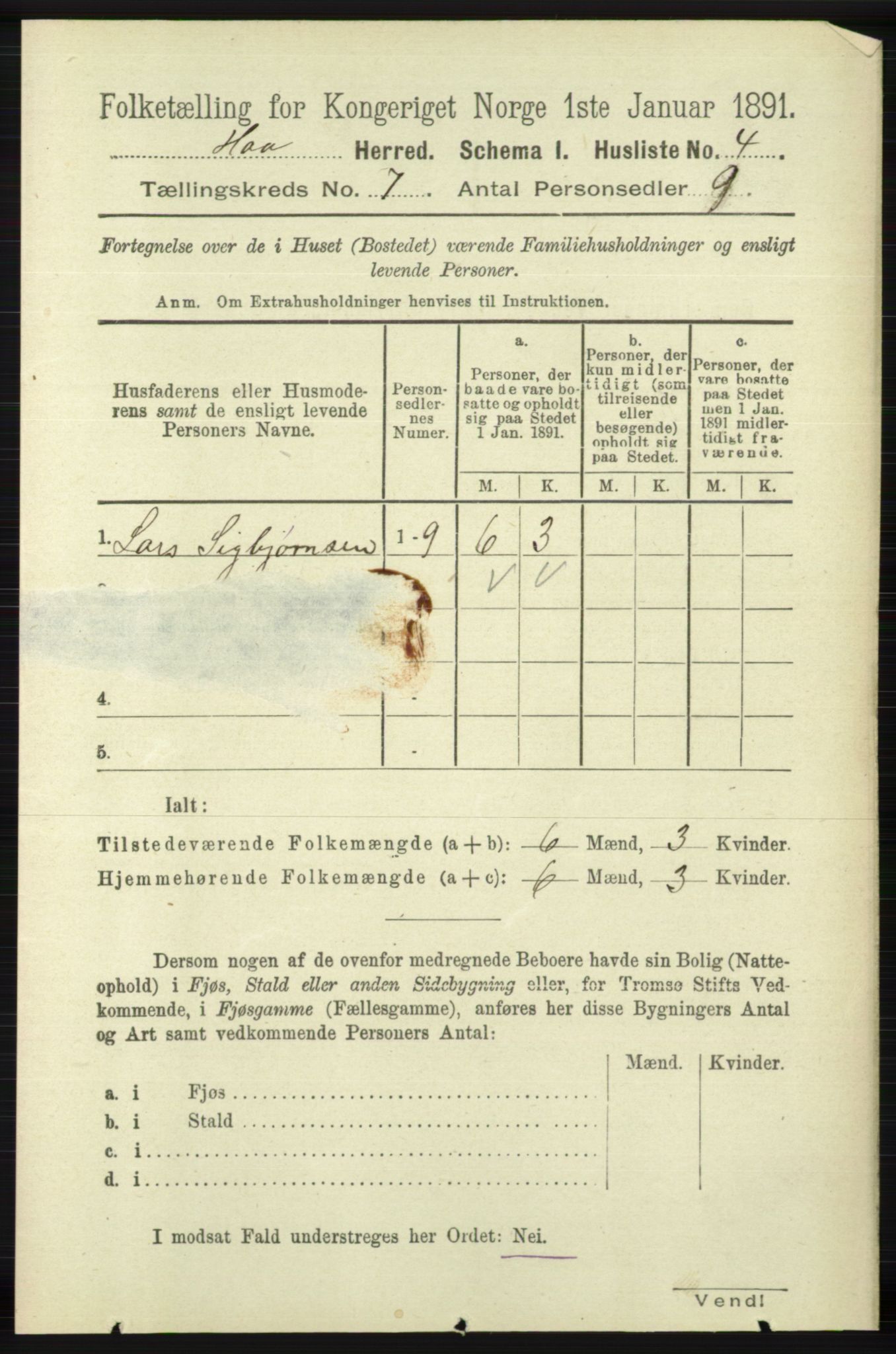 RA, Folketelling 1891 for 1119 Hå herred, 1891, s. 1895