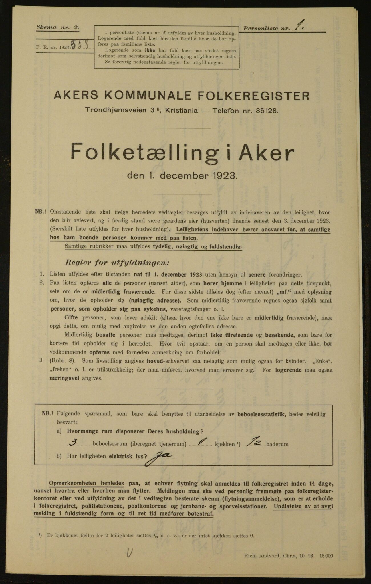 , Kommunal folketelling 1.12.1923 for Aker, 1923, s. 2279