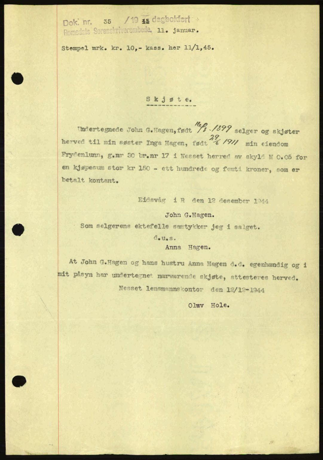 Romsdal sorenskriveri, SAT/A-4149/1/2/2C: Pantebok nr. A17, 1944-1945, Dagboknr: 35/1945
