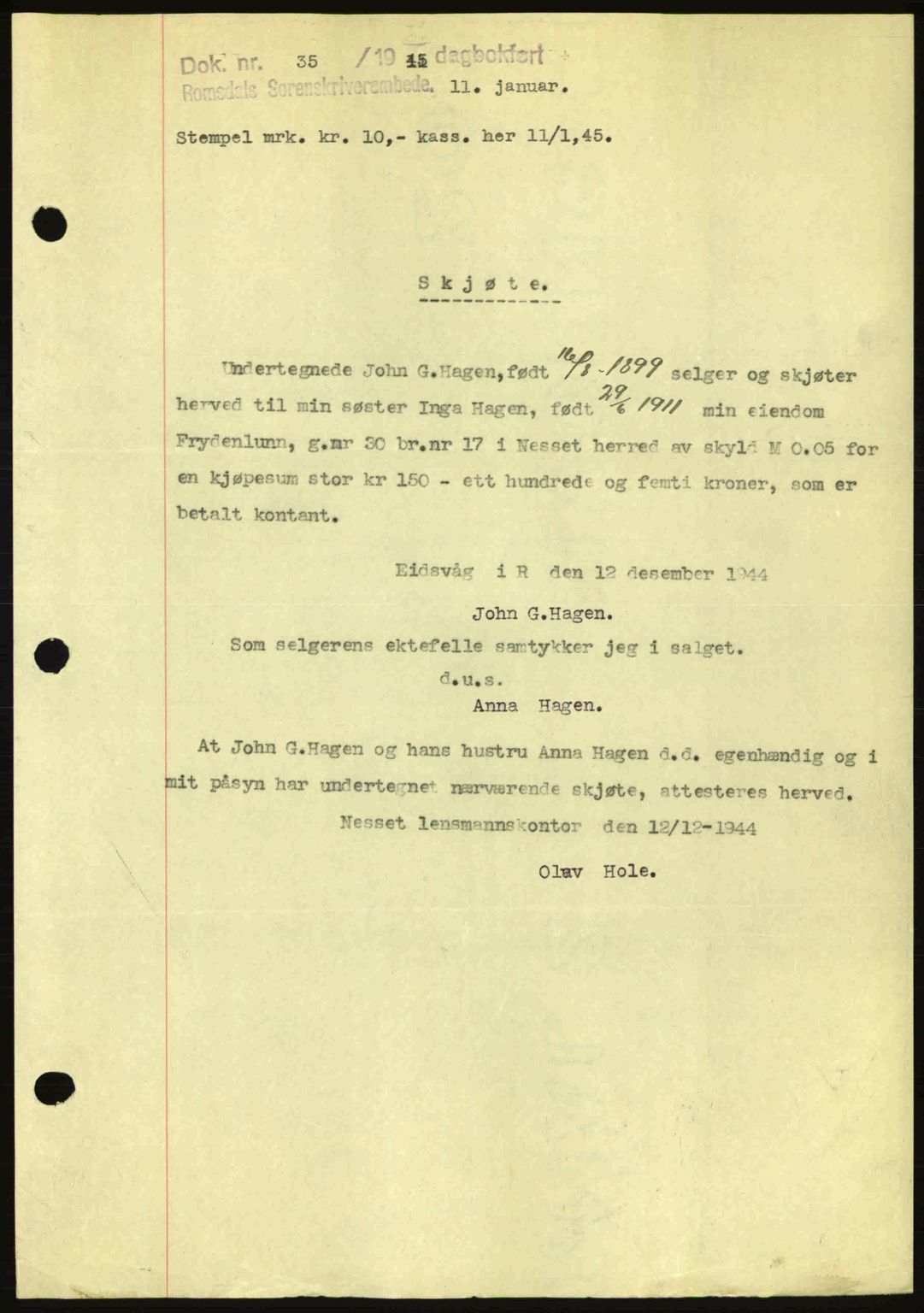 Romsdal sorenskriveri, AV/SAT-A-4149/1/2/2C: Pantebok nr. A17, 1944-1945, Dagboknr: 35/1945