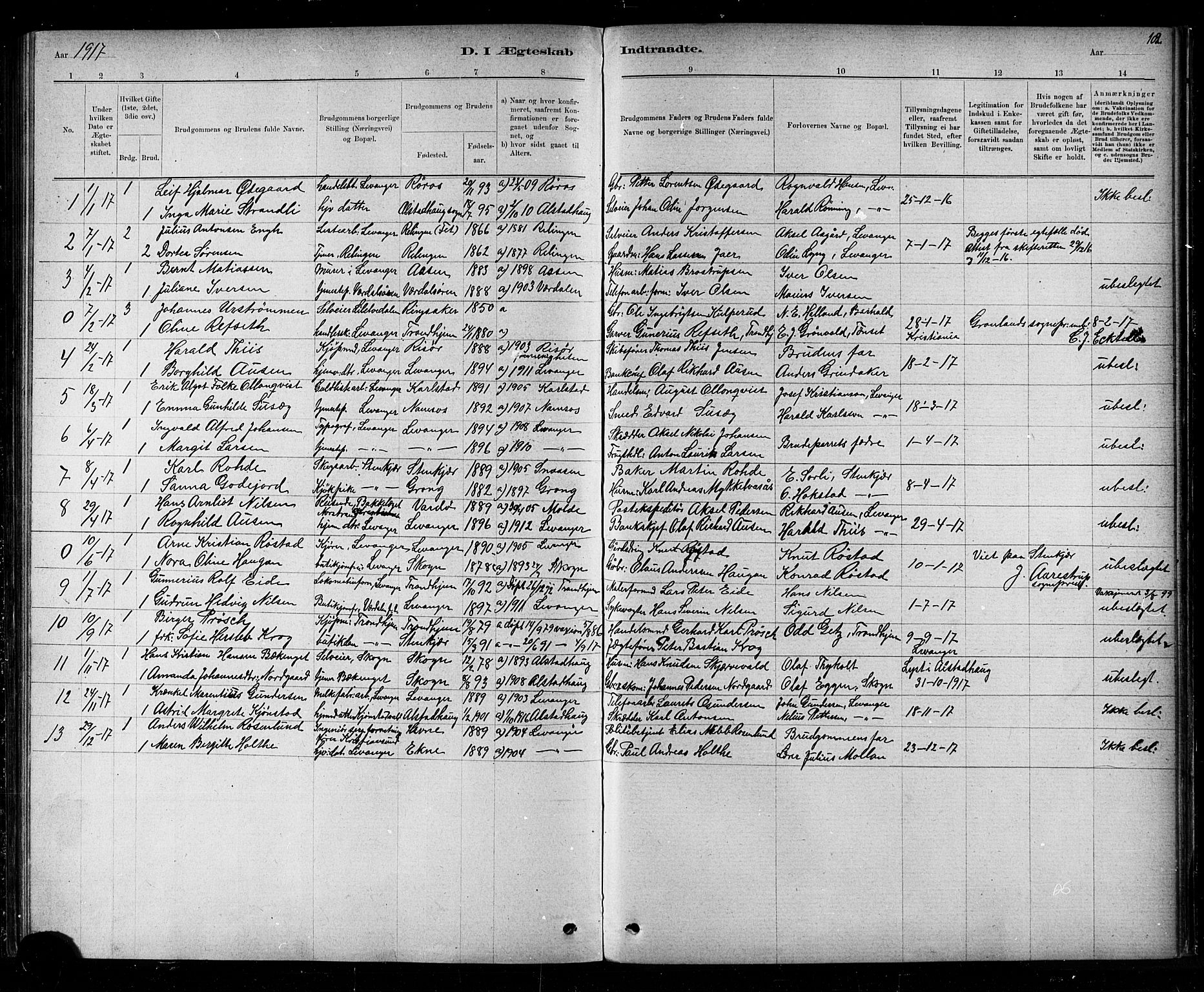 Ministerialprotokoller, klokkerbøker og fødselsregistre - Nord-Trøndelag, AV/SAT-A-1458/720/L0192: Klokkerbok nr. 720C01, 1880-1917, s. 102
