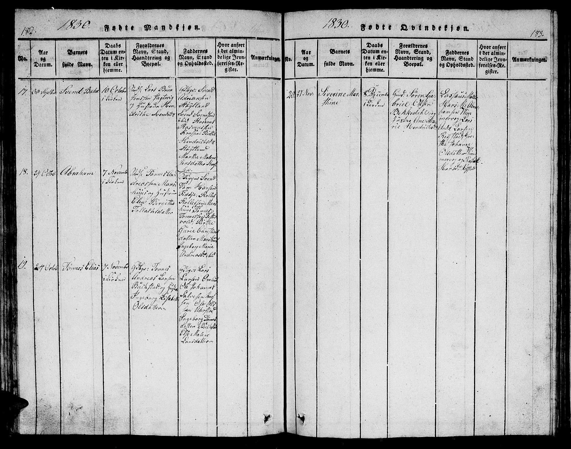 Flekkefjord sokneprestkontor, AV/SAK-1111-0012/F/Fb/Fbb/L0001: Klokkerbok nr. B 1, 1815-1830, s. 182-183