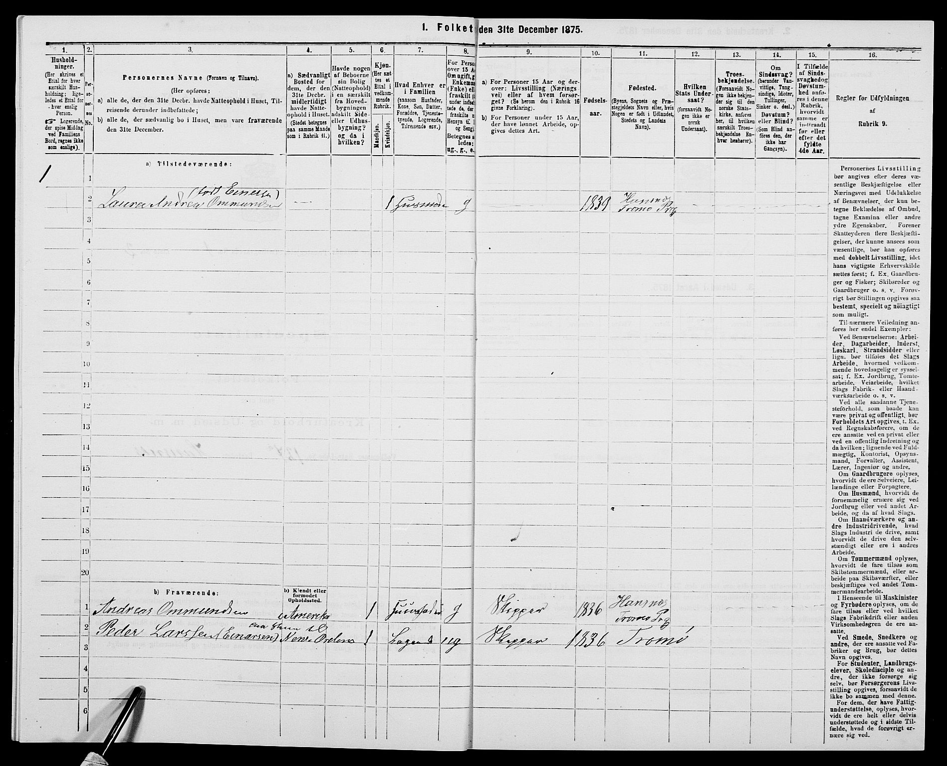 SAK, Folketelling 1875 for 0918P Austre Moland prestegjeld, 1875, s. 112