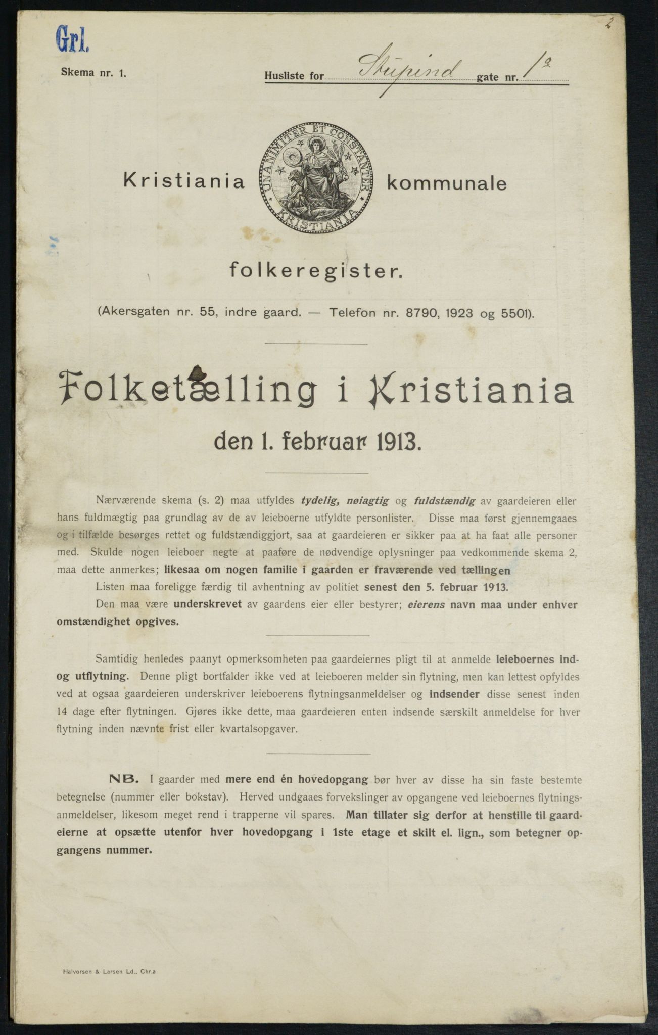 OBA, Kommunal folketelling 1.2.1913 for Kristiania, 1913, s. 104607