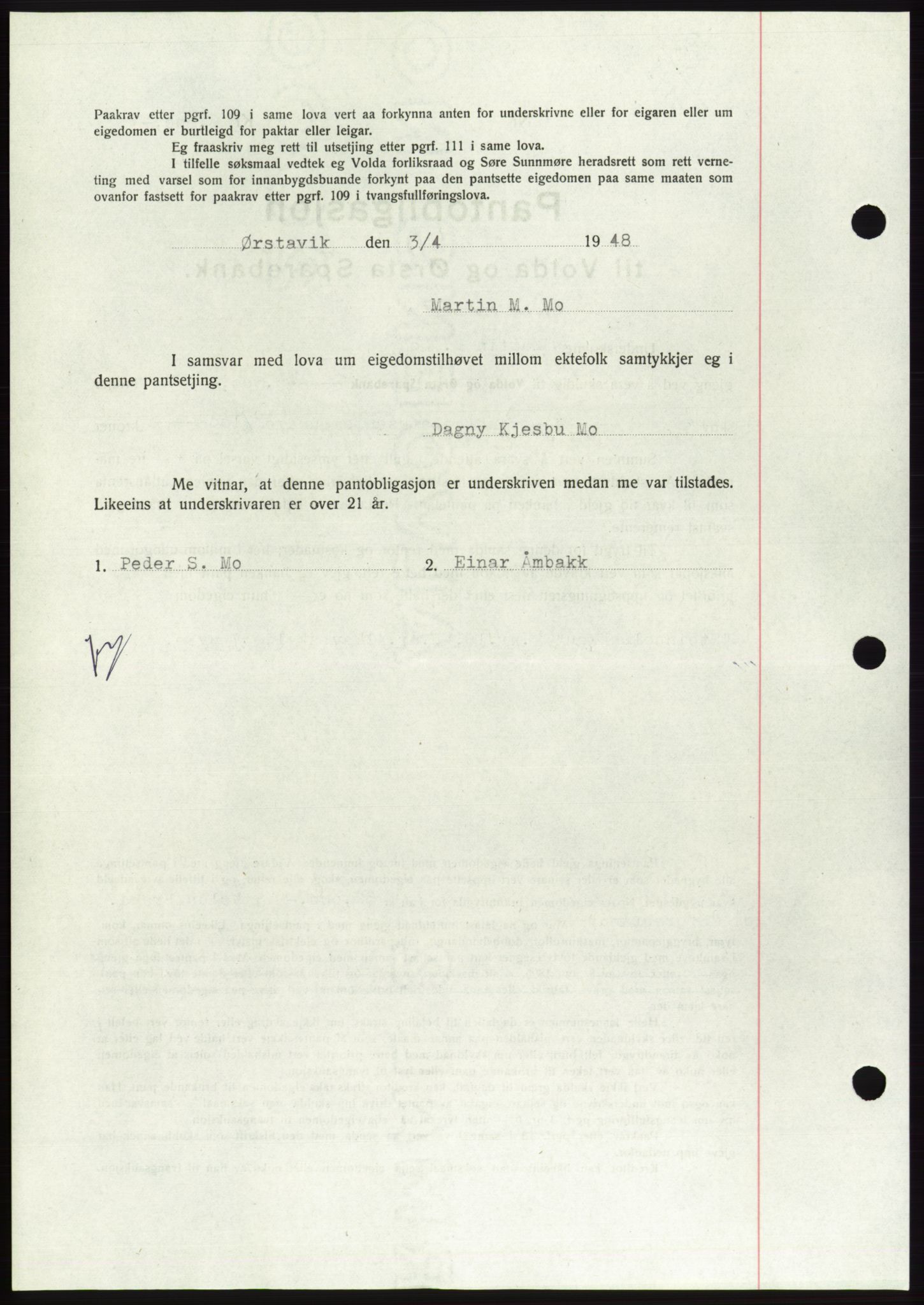 Søre Sunnmøre sorenskriveri, AV/SAT-A-4122/1/2/2C/L0115: Pantebok nr. 3B, 1947-1948, Dagboknr: 438/1948
