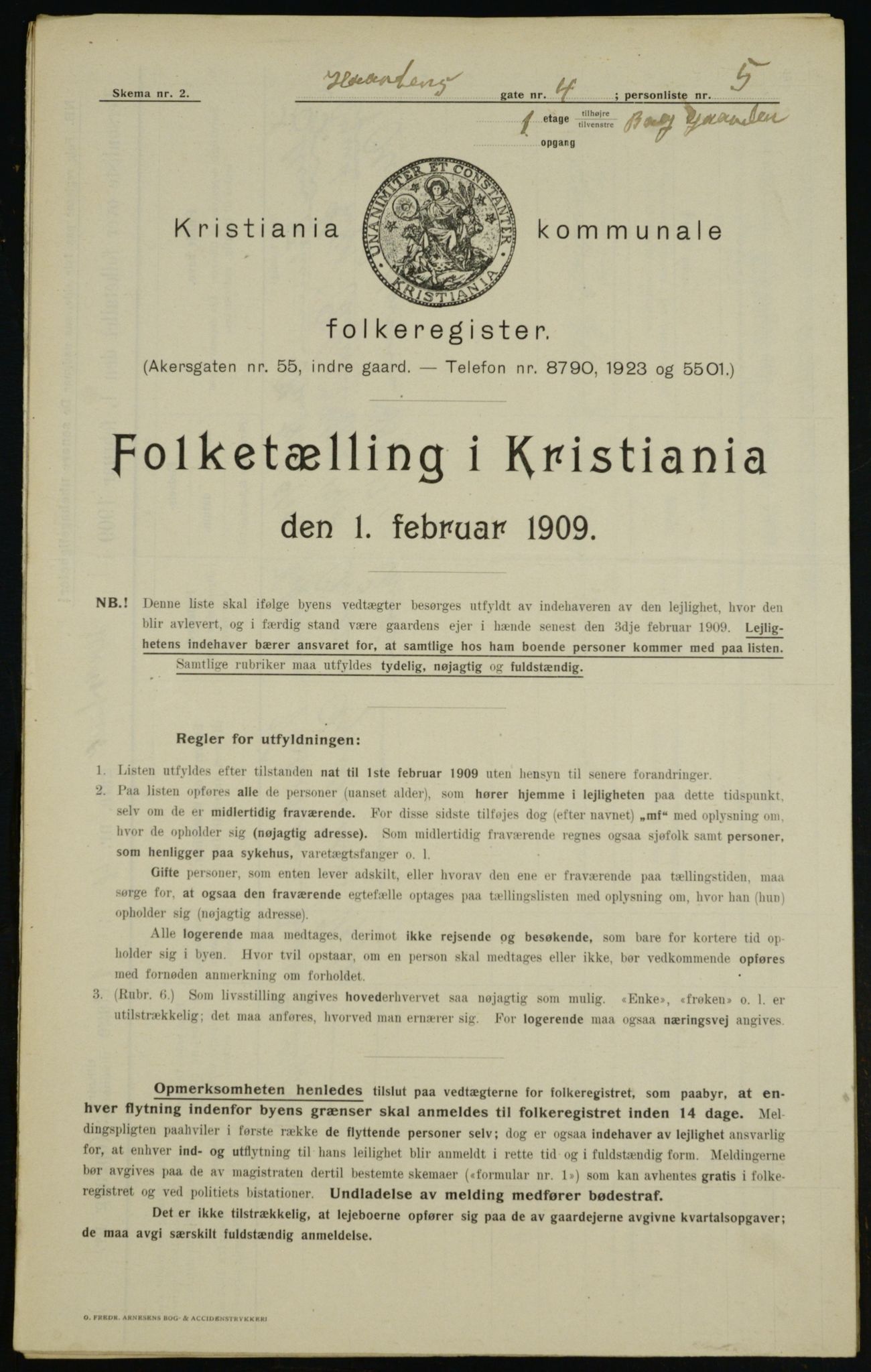 OBA, Kommunal folketelling 1.2.1909 for Kristiania kjøpstad, 1909, s. 37570