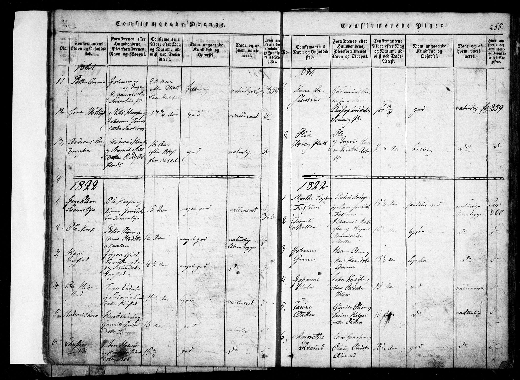 Spydeberg prestekontor Kirkebøker, SAO/A-10924/G/Ga/L0001: Klokkerbok nr. I 1, 1814-1868, s. 255