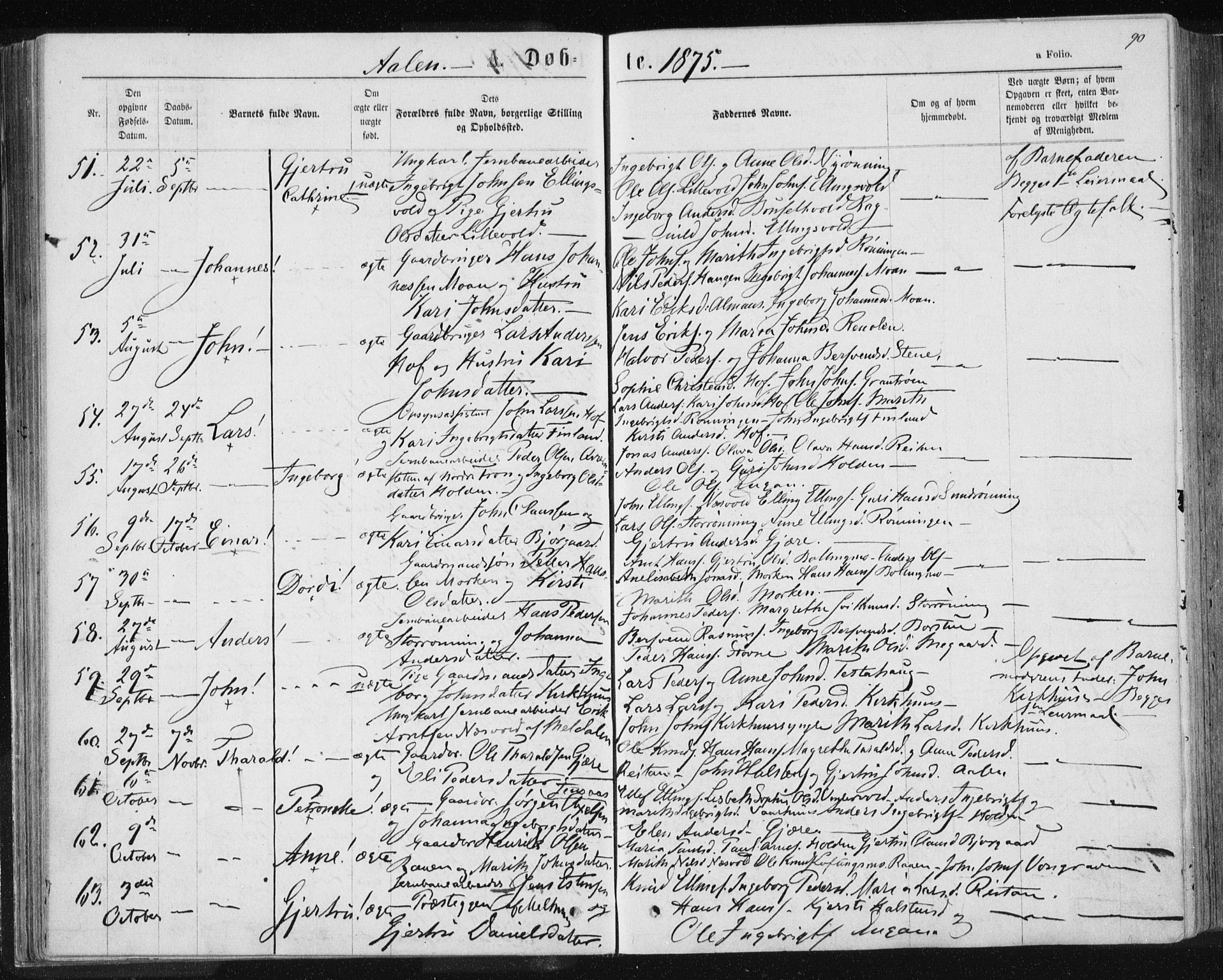 Ministerialprotokoller, klokkerbøker og fødselsregistre - Sør-Trøndelag, SAT/A-1456/685/L0971: Ministerialbok nr. 685A08 /3, 1870-1879, s. 90